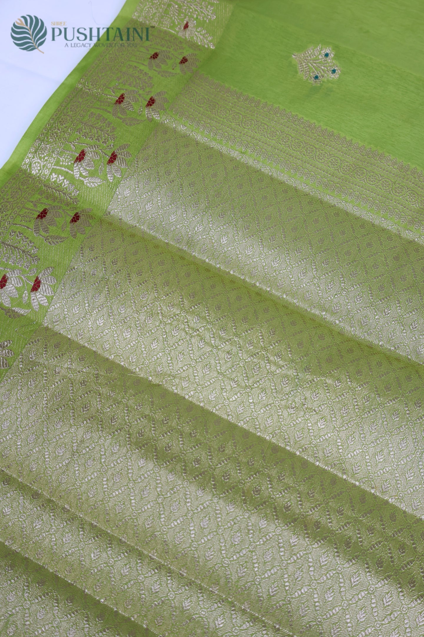 Parrot Green Semi Viscos Georgette Saree with Meenakari Touch