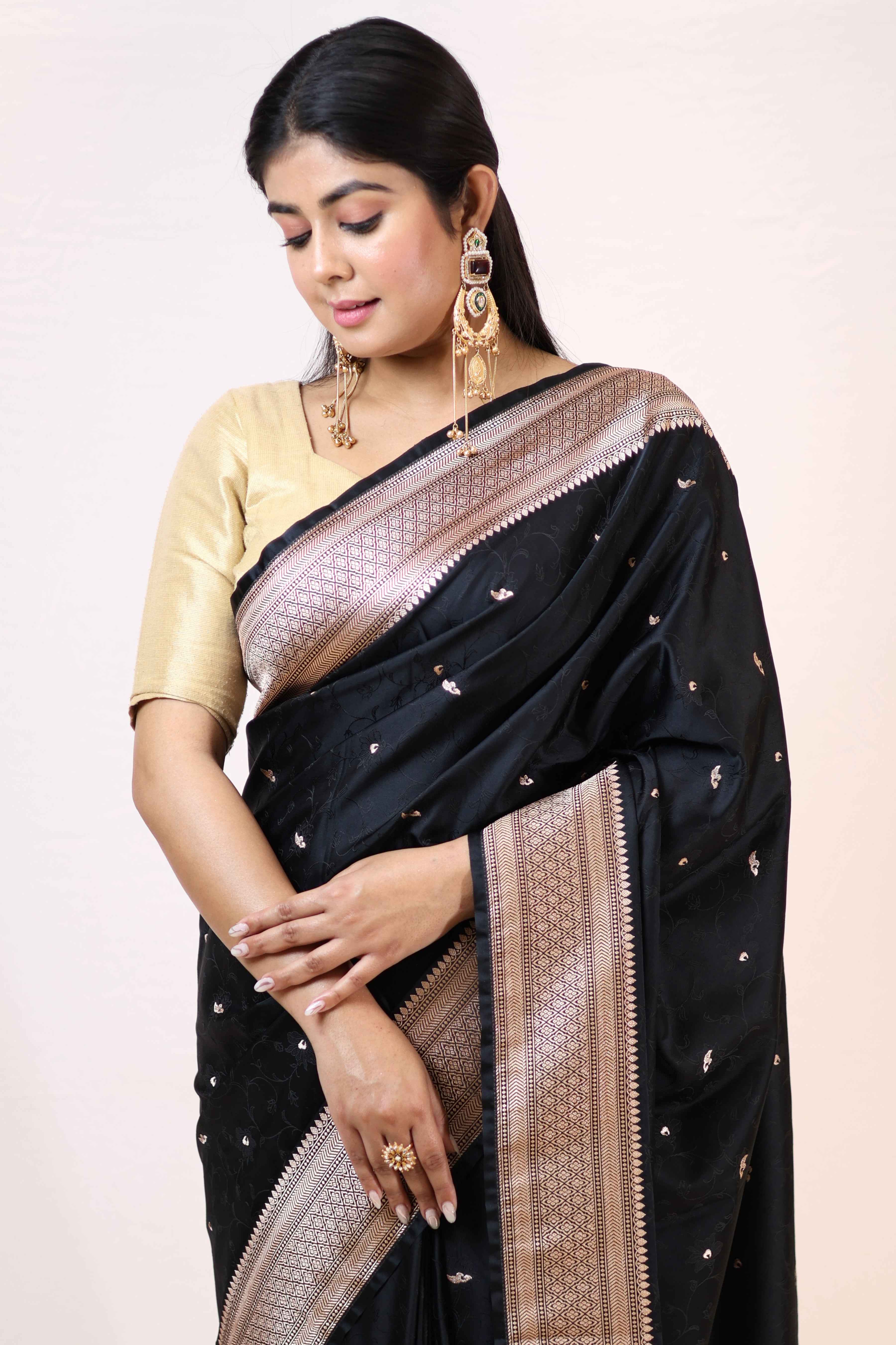 Premium Black Mashru Katan Soft Saree