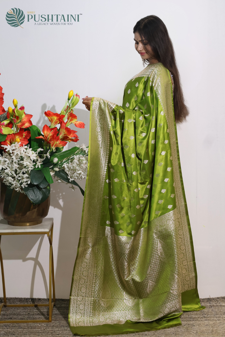 Heritage Olive Banarasi Mashru Saree