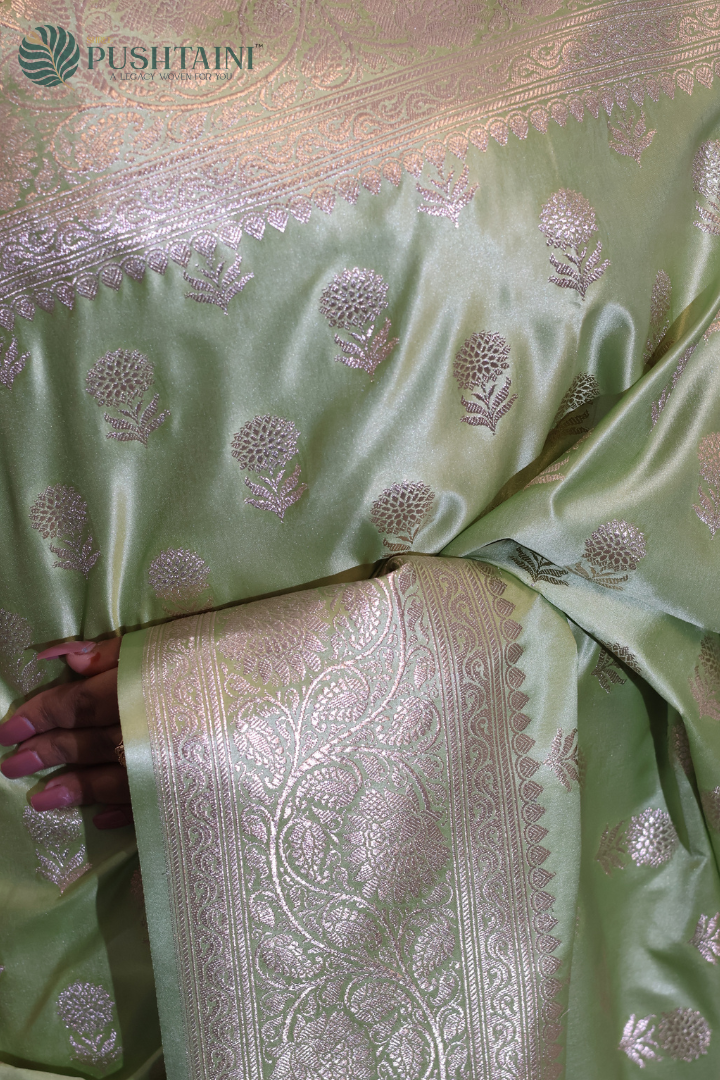 Elegant Light Green Multicolor Mashru Silk Saree