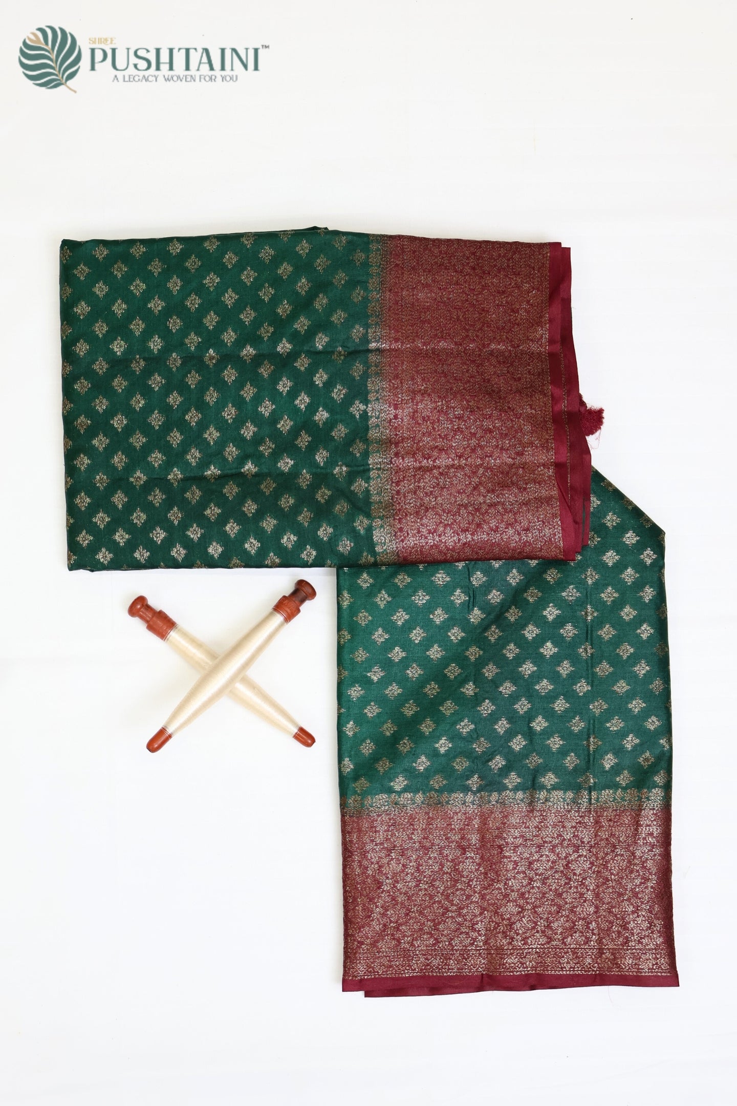 Bottle Green Pure Tussar Banarasi Silk Saree with Antique Zari work