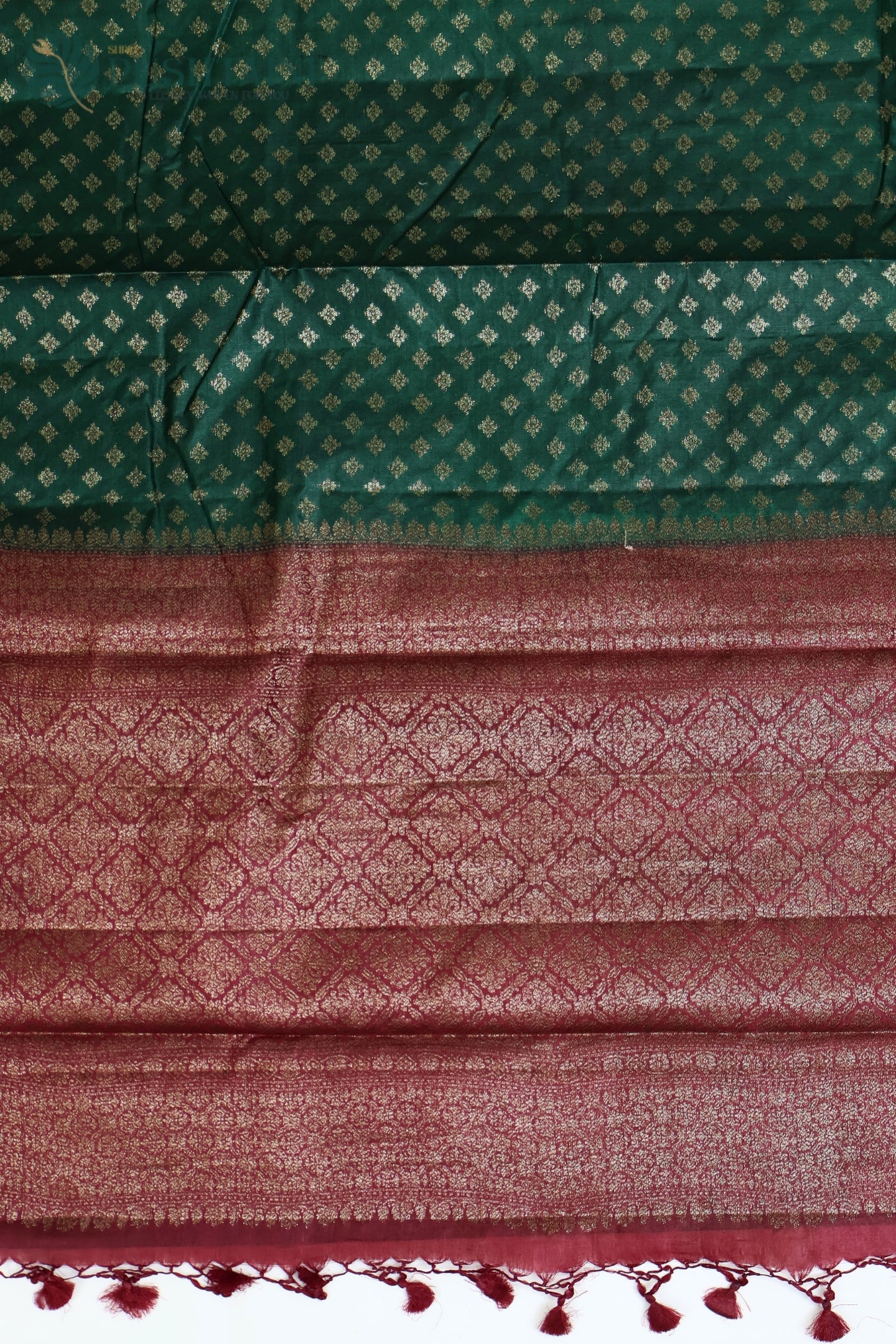 Bottle Green Pure Tussar Banarasi Silk Saree with Antique Zari work