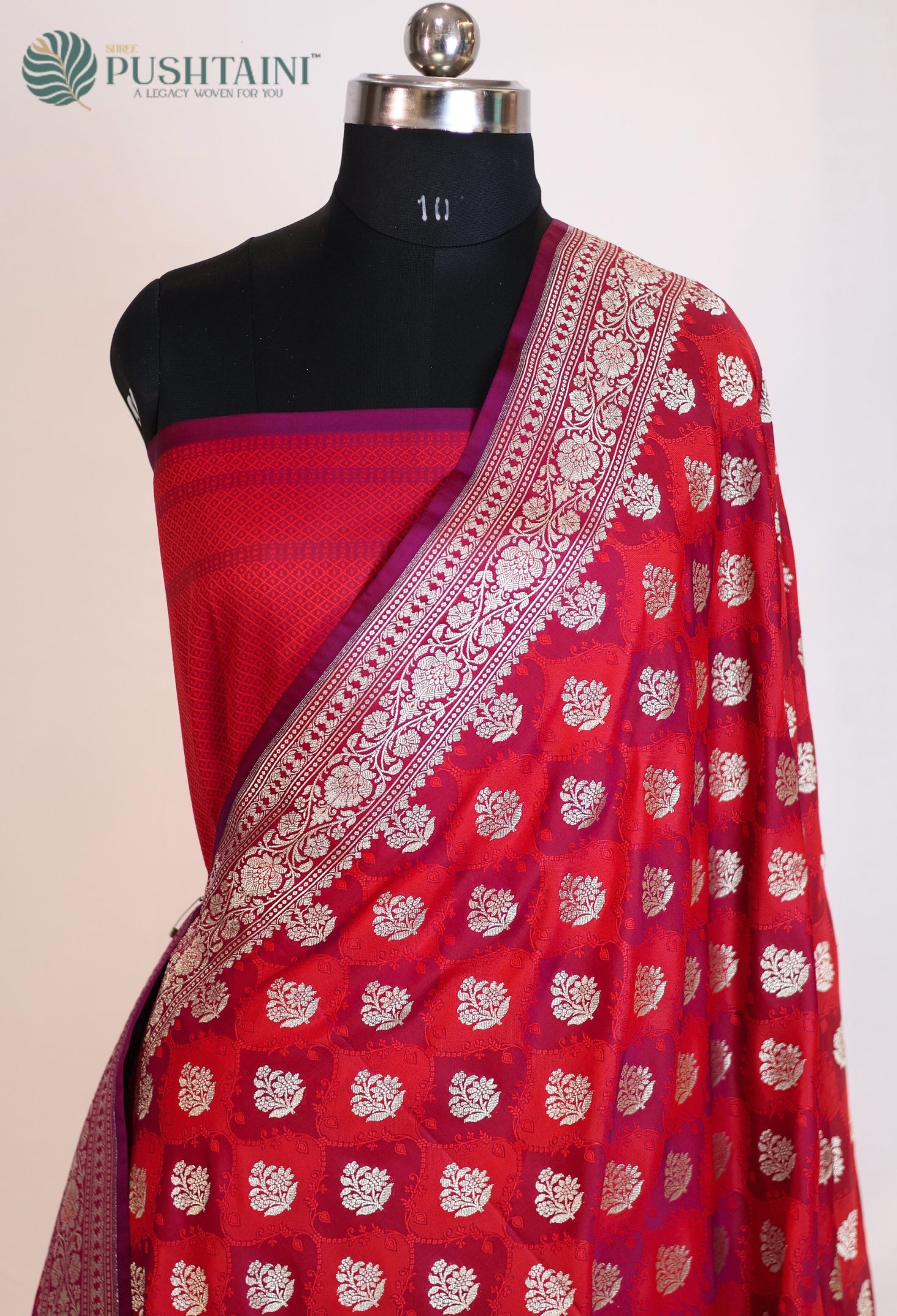 Red Maroon Mashru Katan Silk Saree with Rangkat Concept