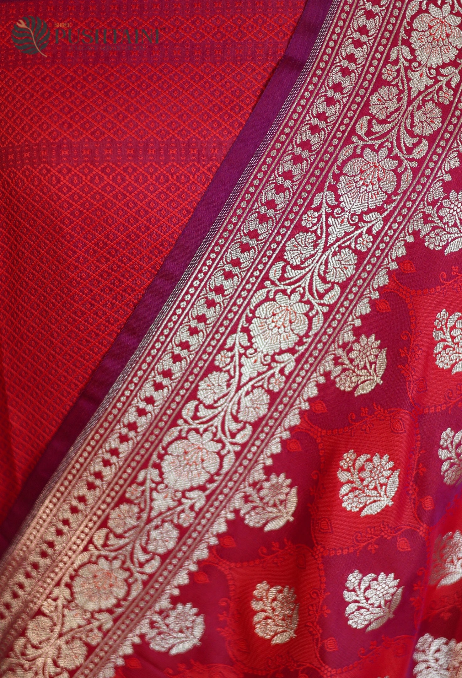 Red Maroon Mashru Katan Silk Saree with Rangkat Concept