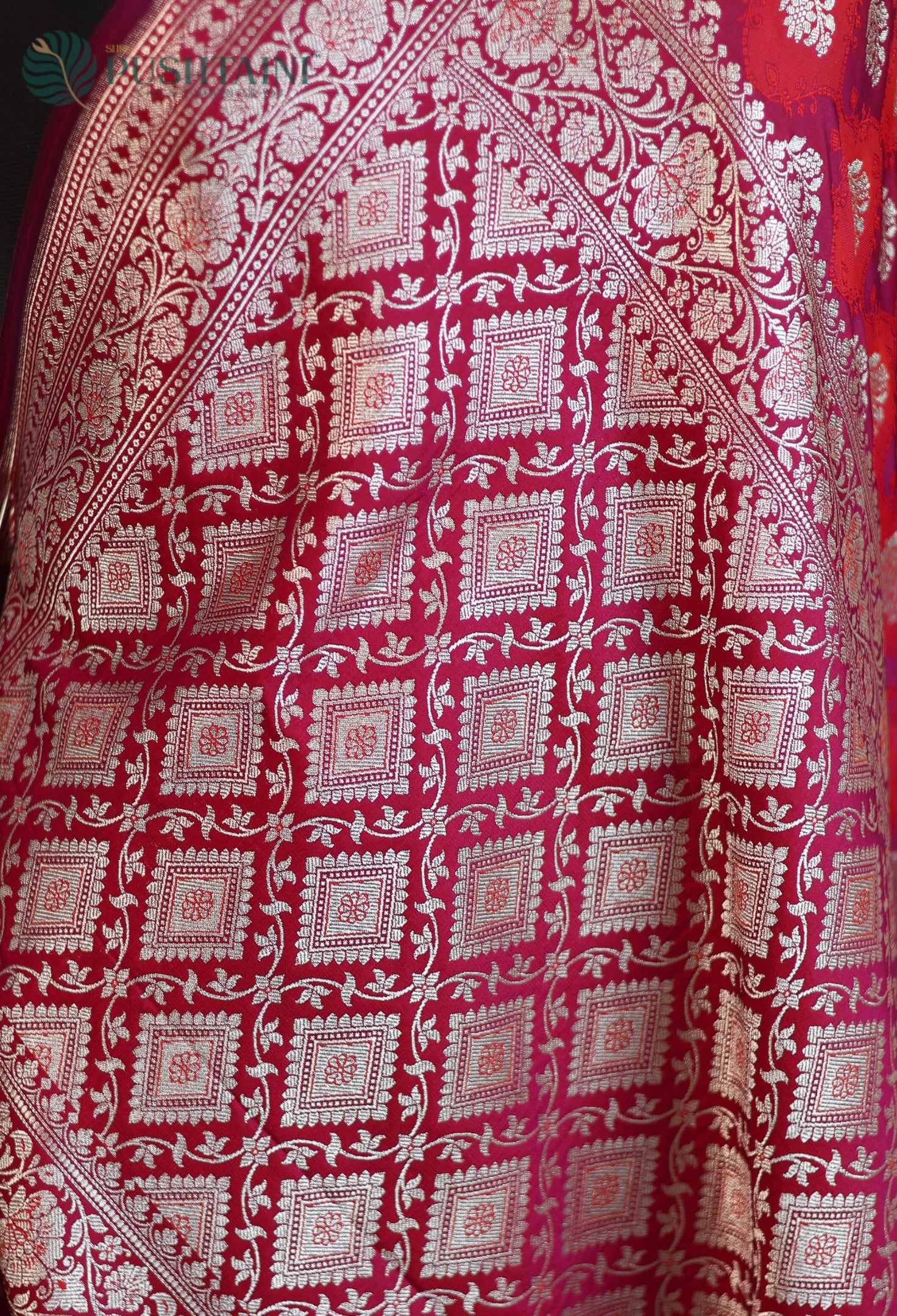 Red Maroon Mashru Katan Silk Saree with Rangkat Concept