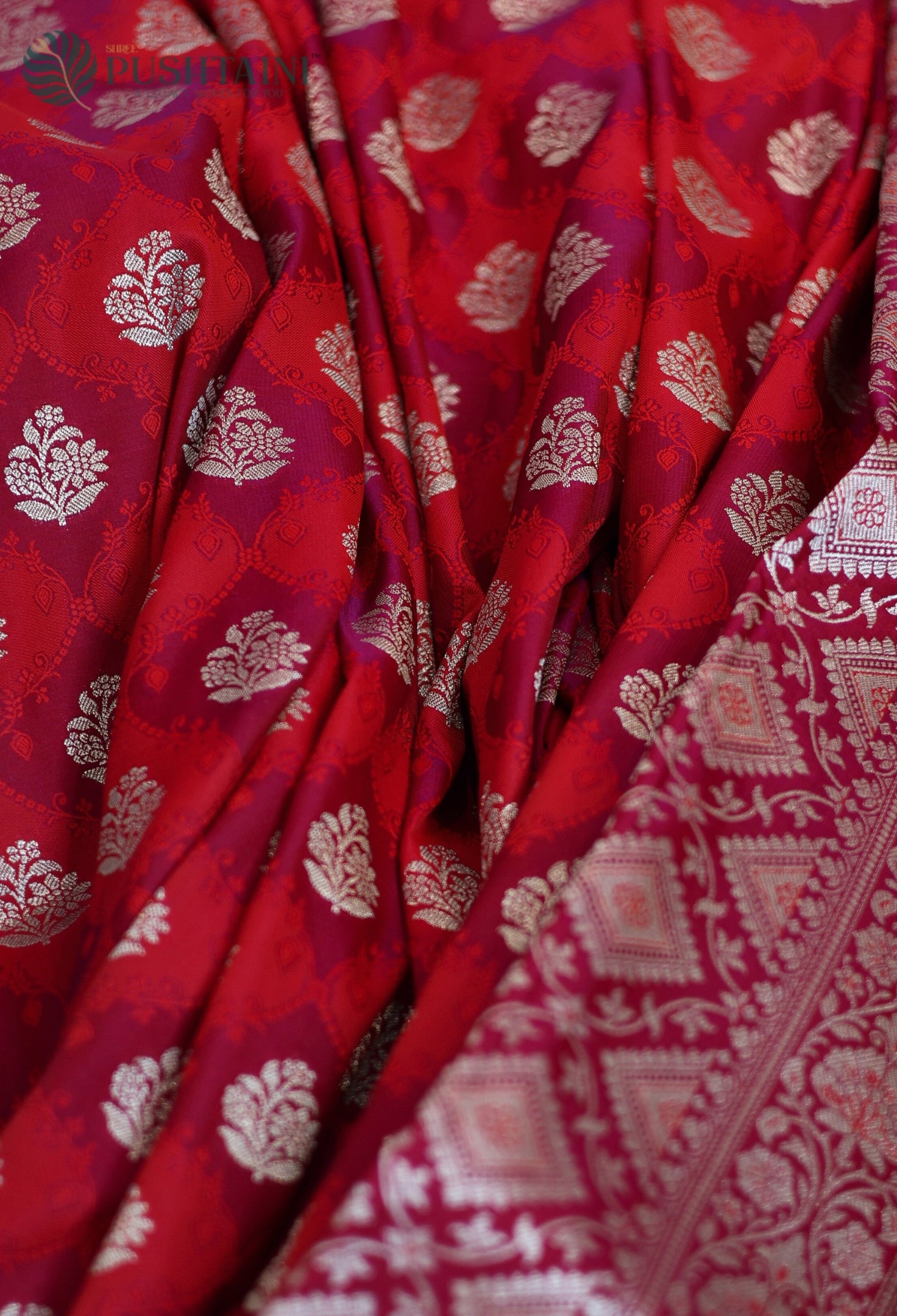 Red Maroon Mashru Katan Silk Saree with Rangkat Concept