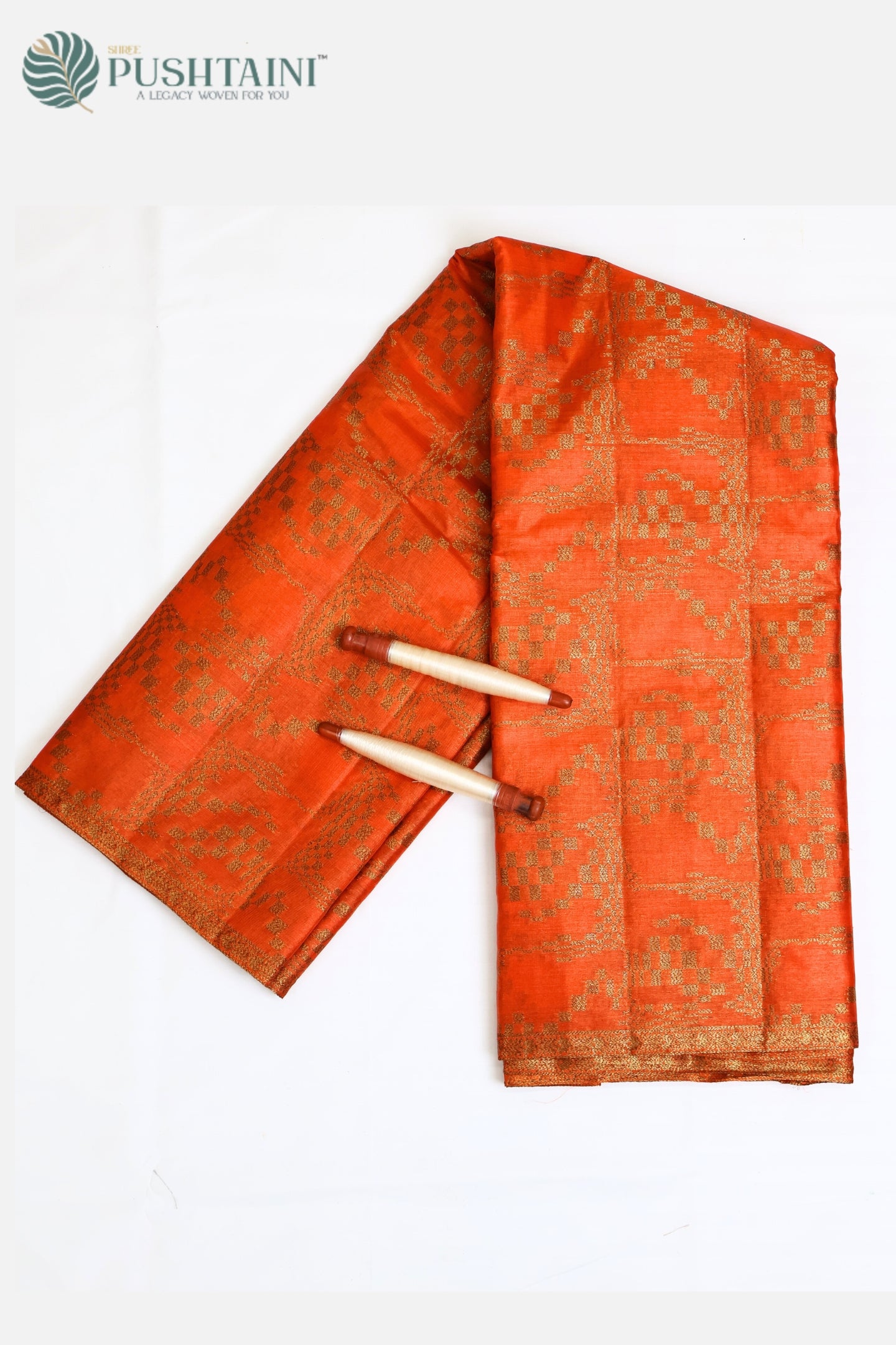 Orange Pure Tussar Banarasi Silk Saree with Antique Zari work