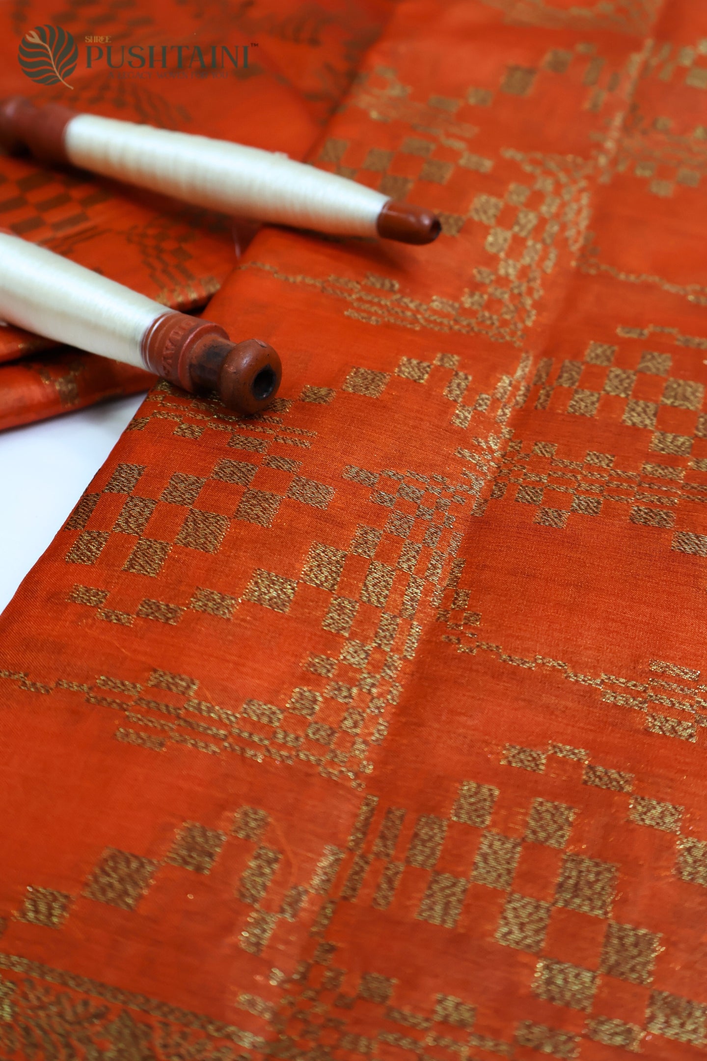 Orange Pure Tussar Banarasi Silk Saree with Antique Zari work