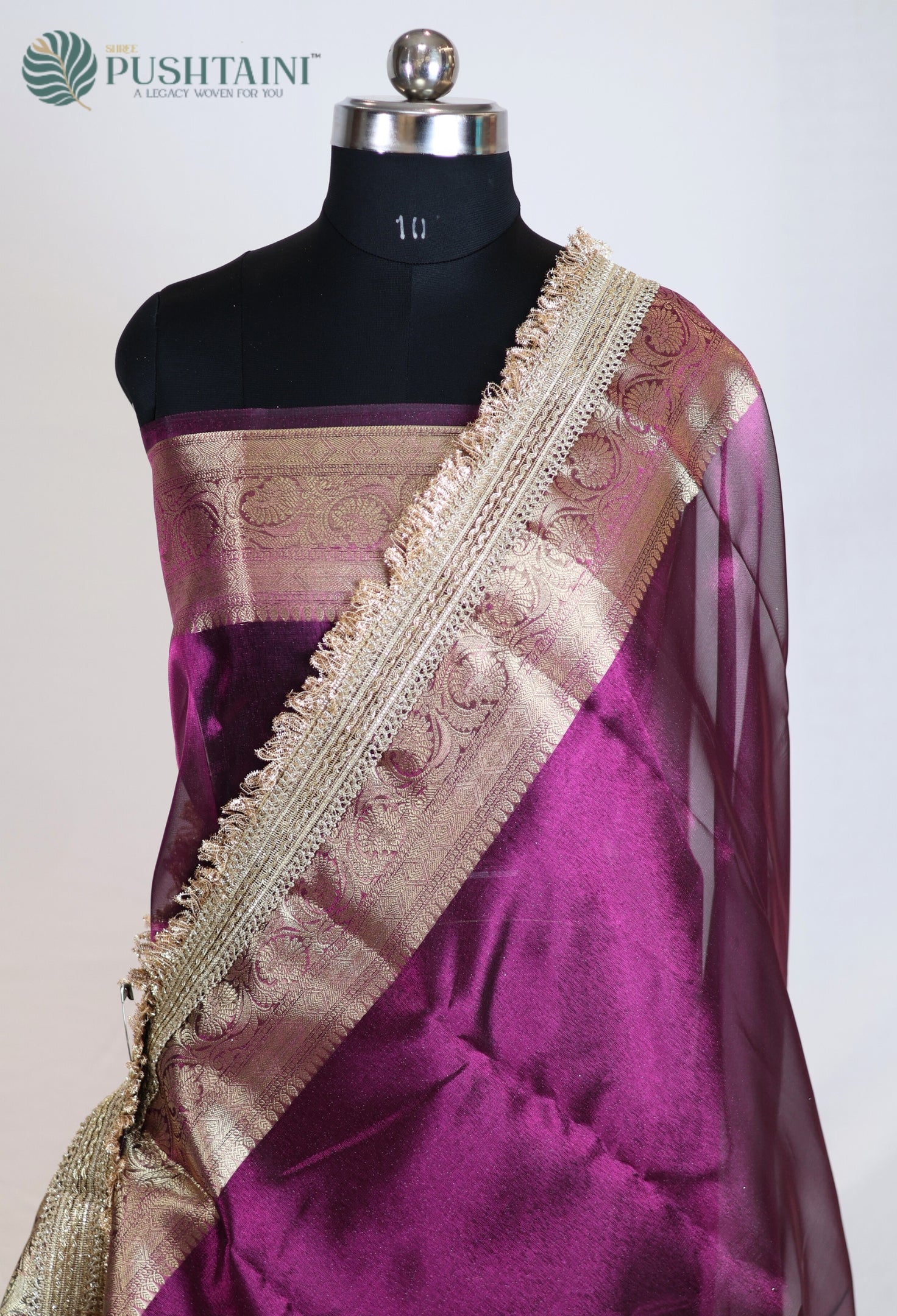 Deep Purple Tissue Plain Silk Saree with Border Lace work
