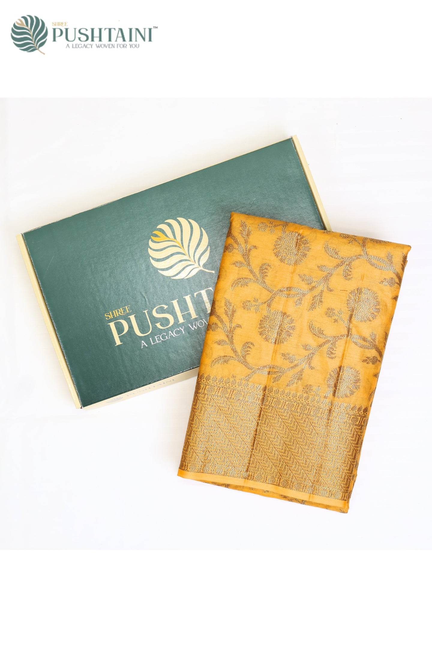 Mustard Yellow Pure Tussar Banarasi Silk Saree with Antique Zari work