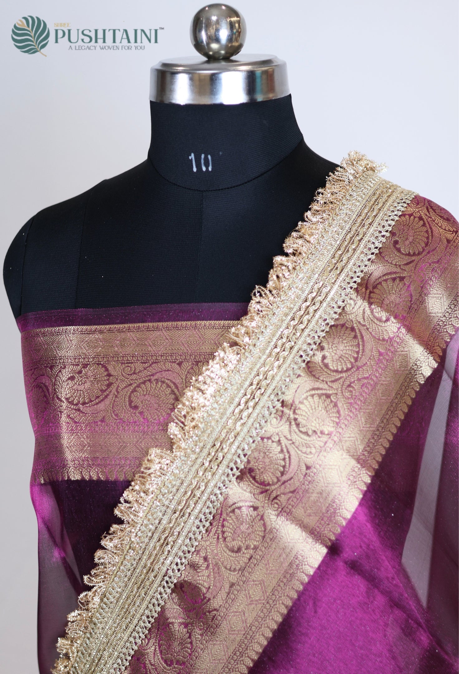 Deep Purple Tissue Plain Silk Saree with Border Lace work