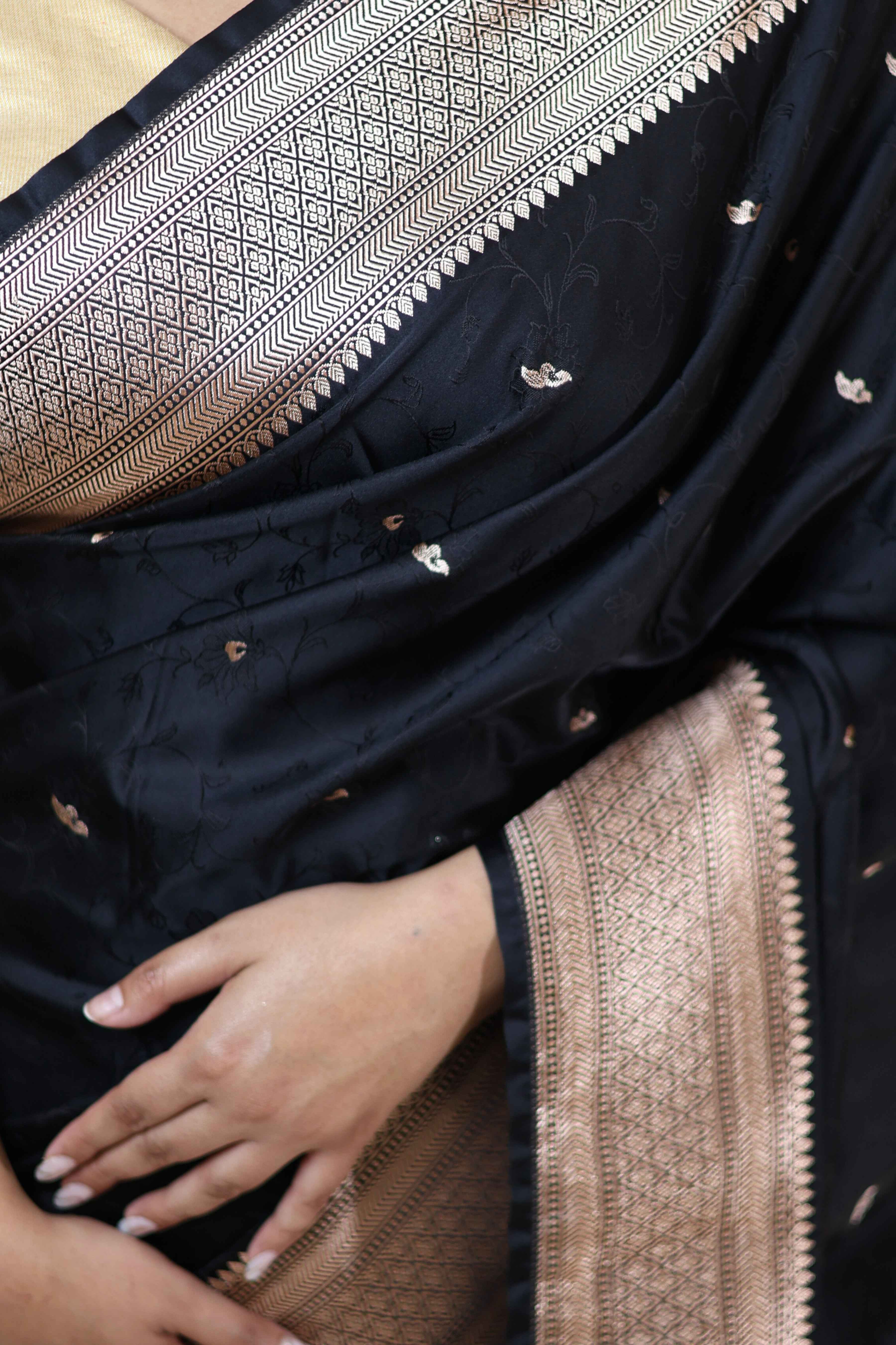 Premium Black Mashru Katan Soft Saree