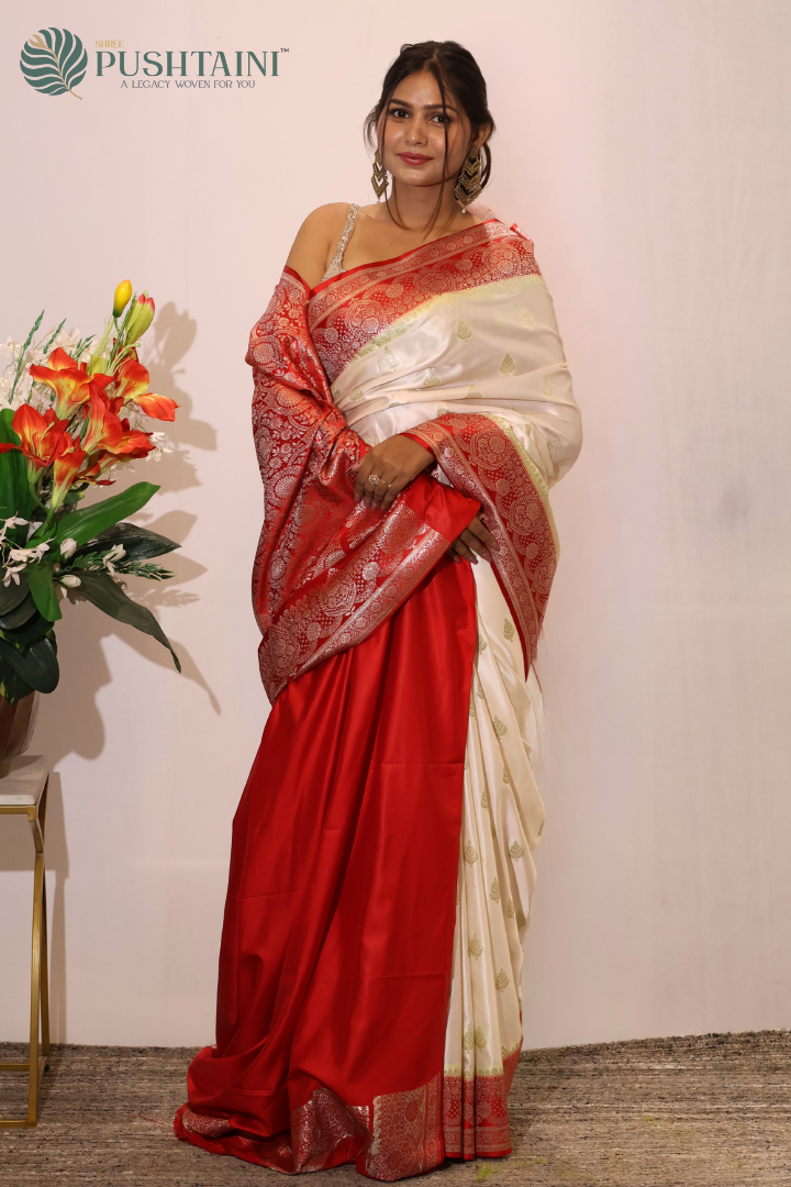 Classic Cream and Red Mashru Silk Saree