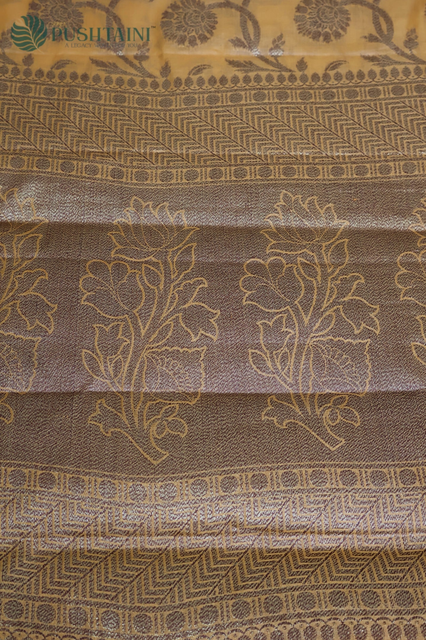 Mustard Yellow Pure Tussar Banarasi Silk Saree with Antique Zari work