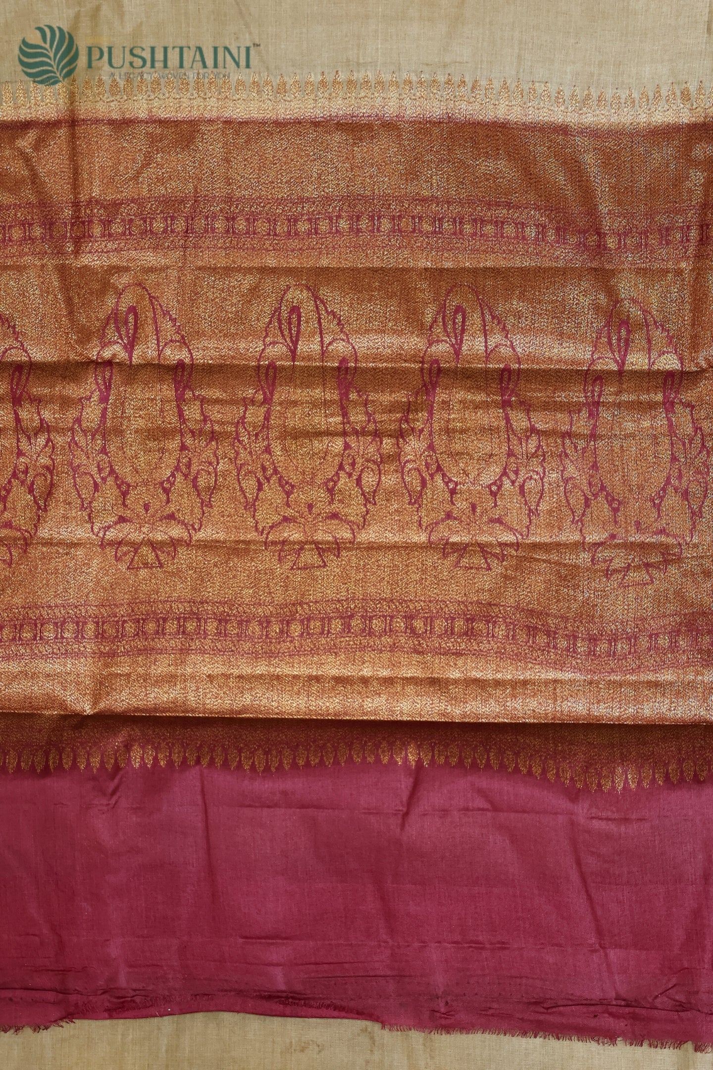 Dune Gold Pure Tussar Banarasi Silk Saree with Antique Zari work