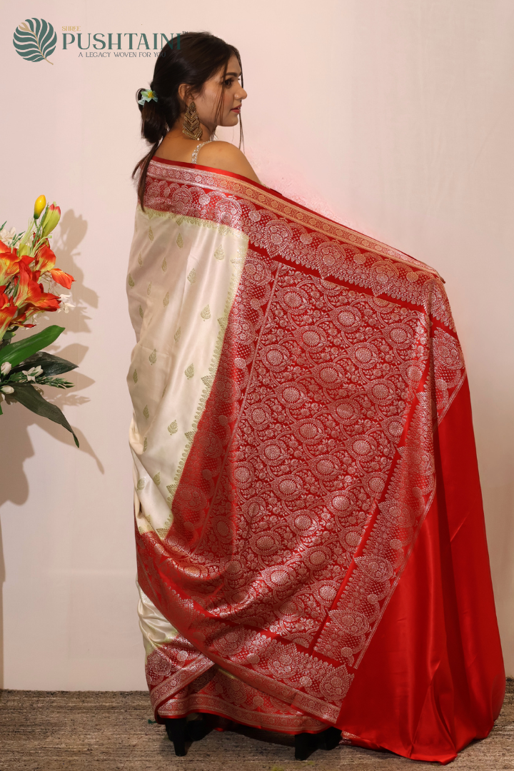 Classic Cream and Red Mashru Silk Saree