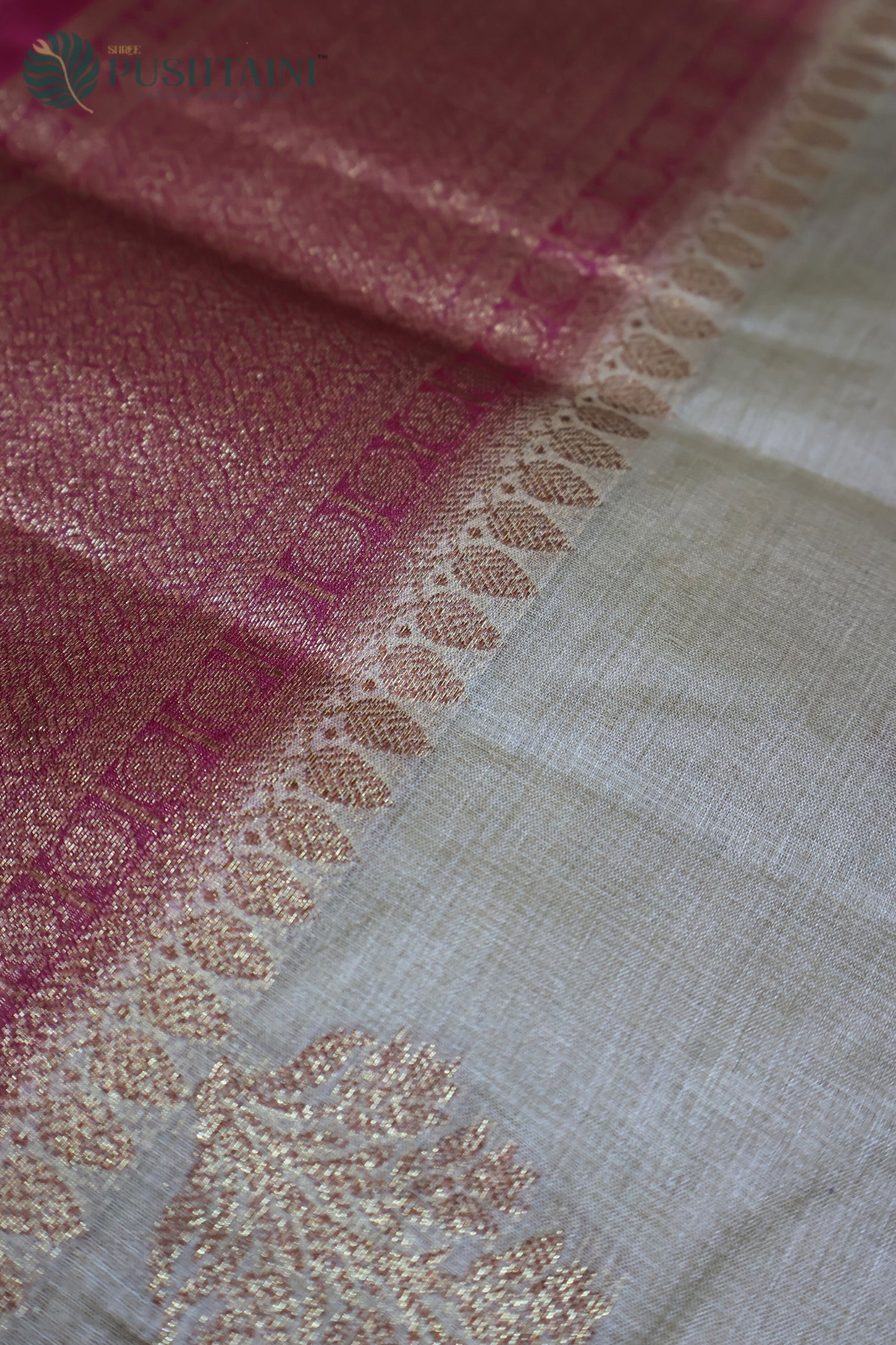 Dune Gold Pure Tussar Banarasi Silk Saree with Antique Zari work