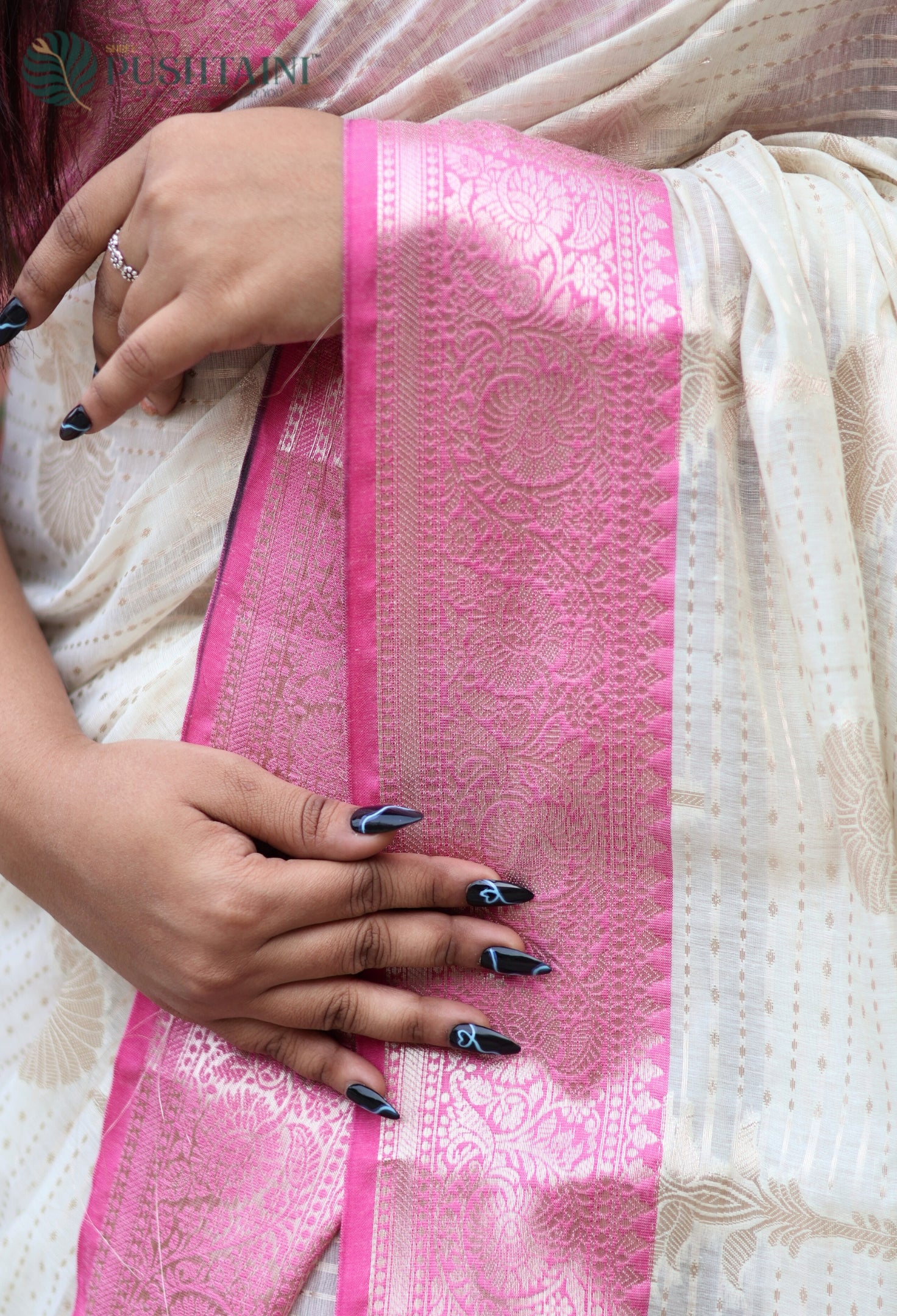 Baby Pink Cotton Single Saree with Allover Zari work