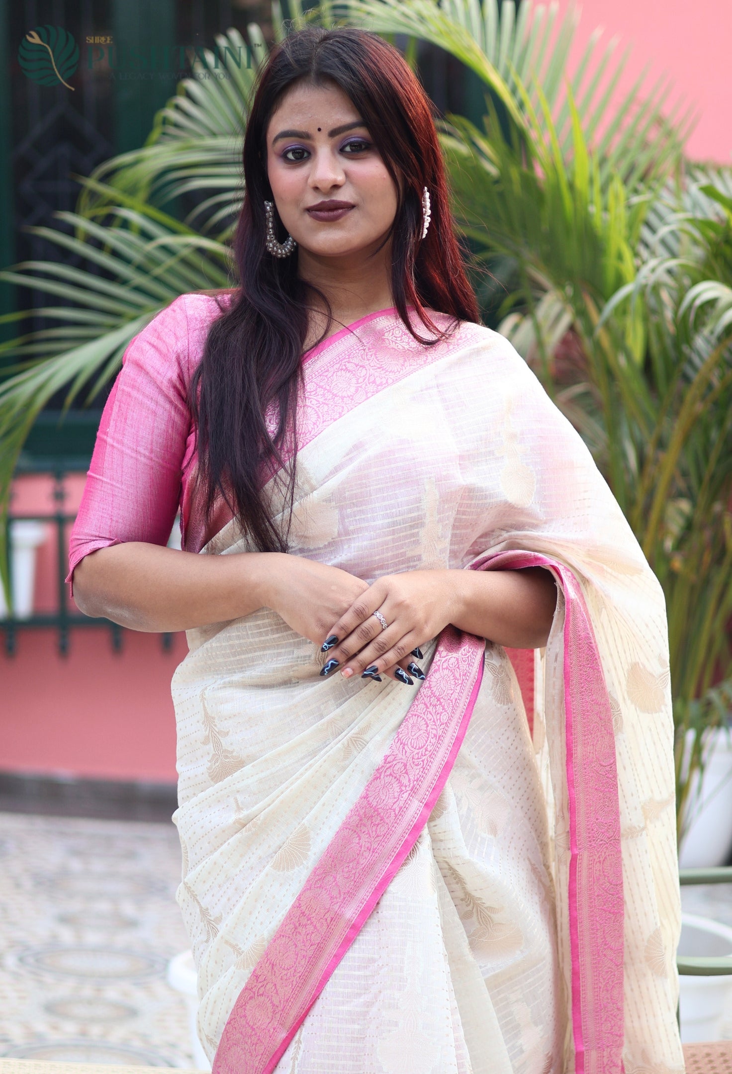 Baby Pink Cotton Single Saree with Allover Zari work