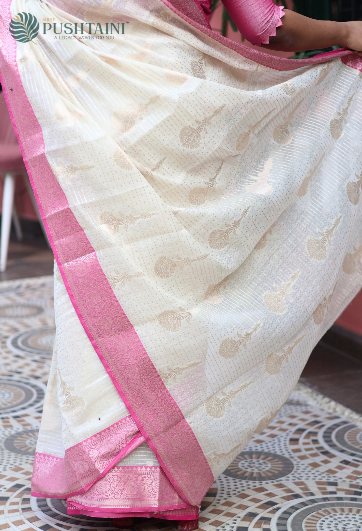Baby Pink Cotton Single Saree with Allover Zari work