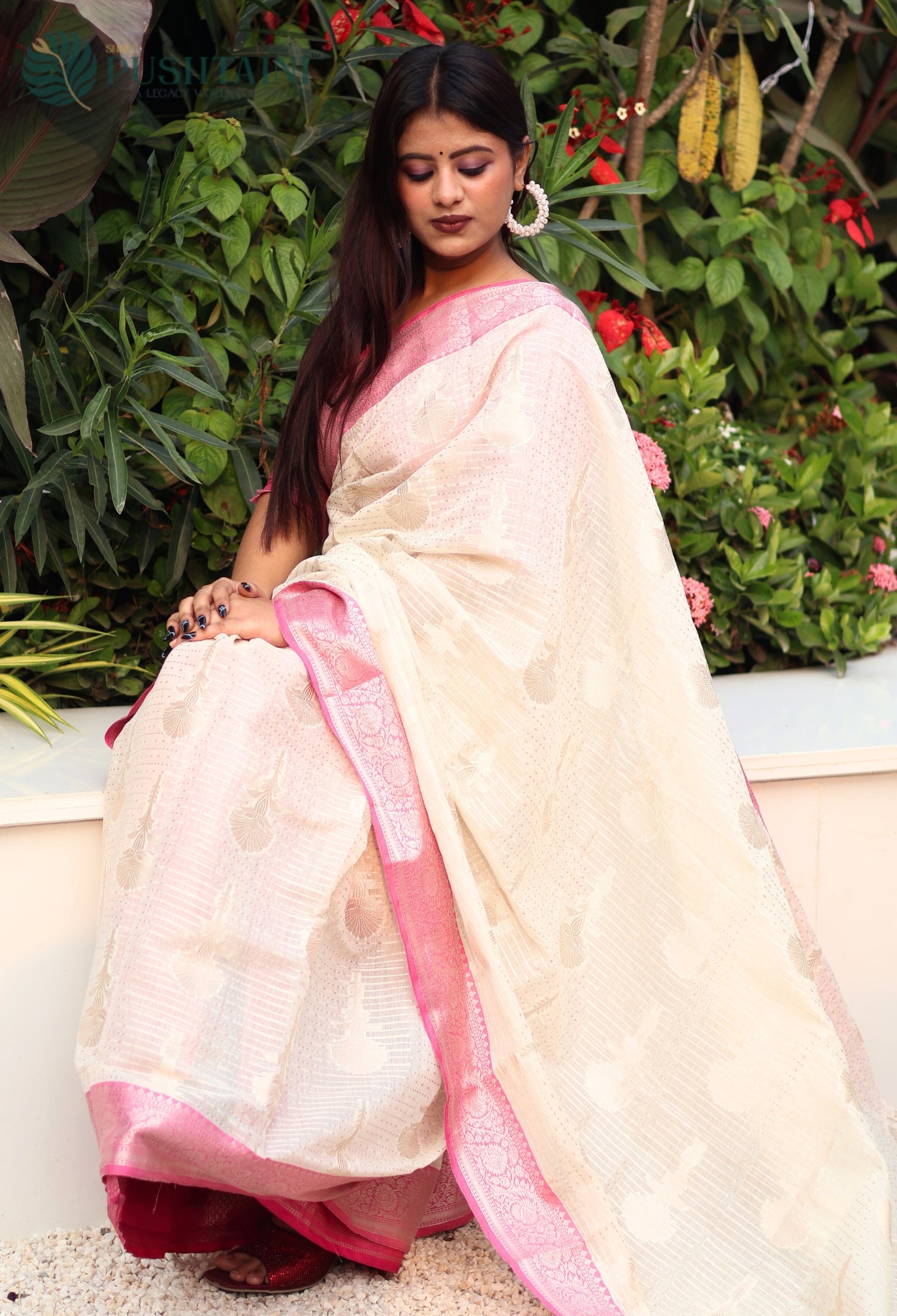 Baby Pink Cotton Single Saree with Allover Zari work
