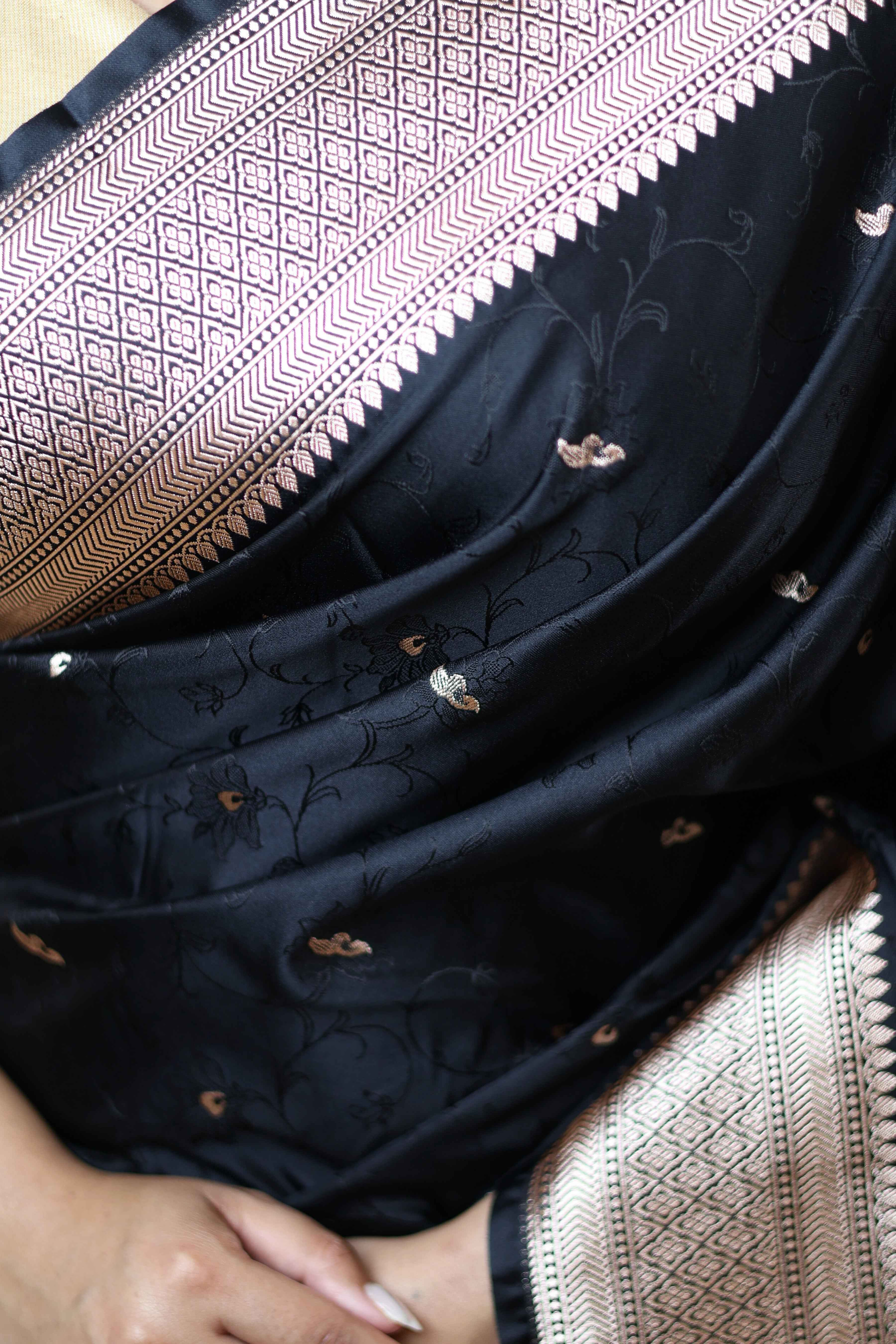 Premium Black Mashru Katan Soft Saree