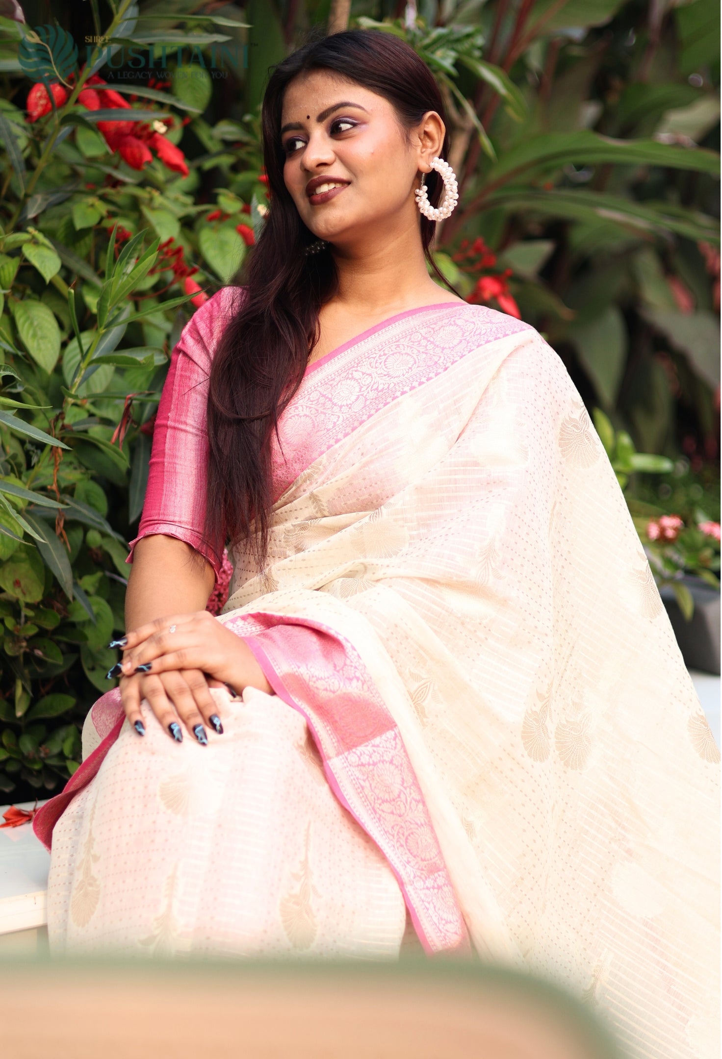 Baby Pink Cotton Single Saree with Allover Zari work