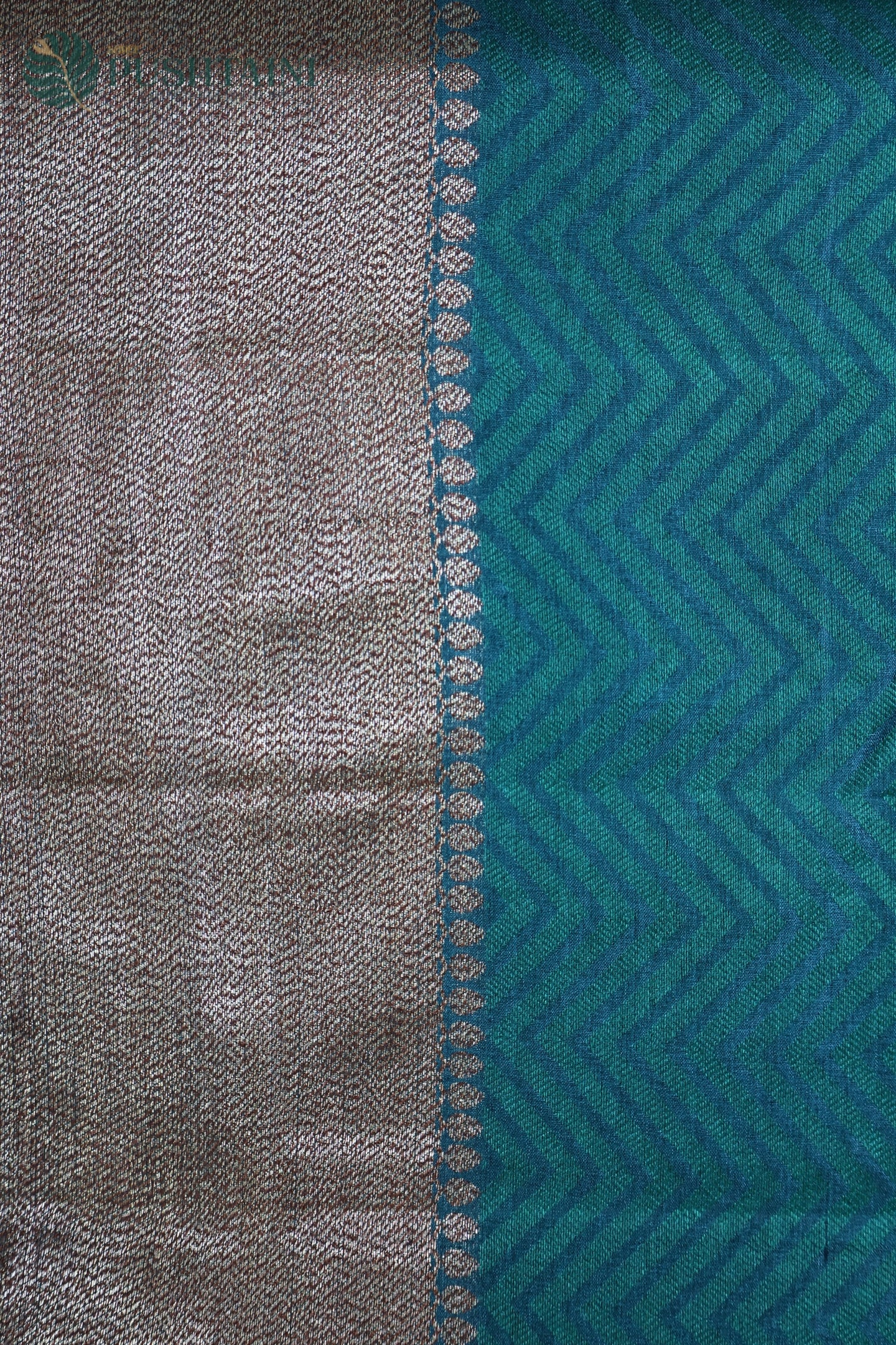 Sea Green Pure Tussar Tanchoi Silk Saree with Golden Border