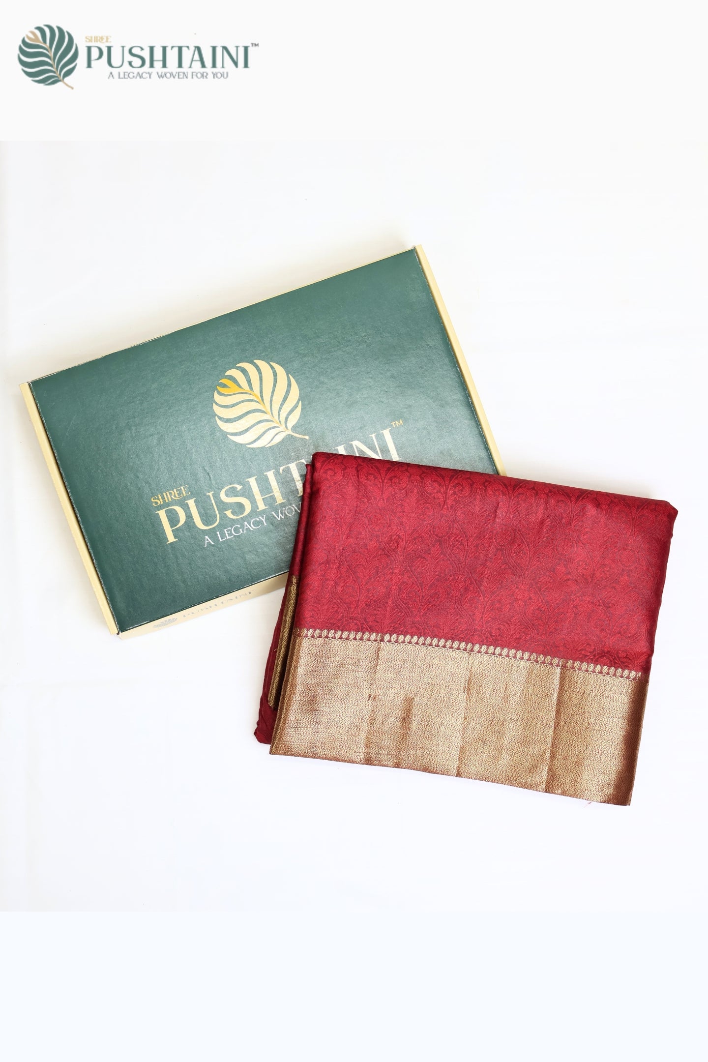 Maroon Pure Tussar Tanchoi Silk Saree with Golden Border