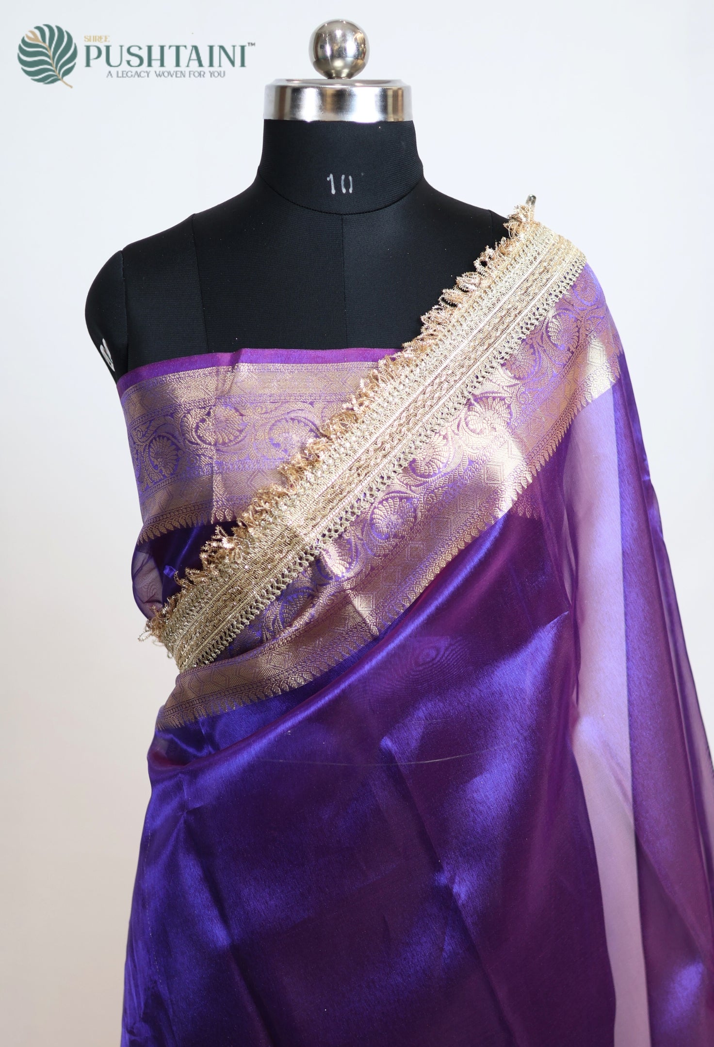 Dark Magenta Tissue Plain Silk Saree with Border Lace work