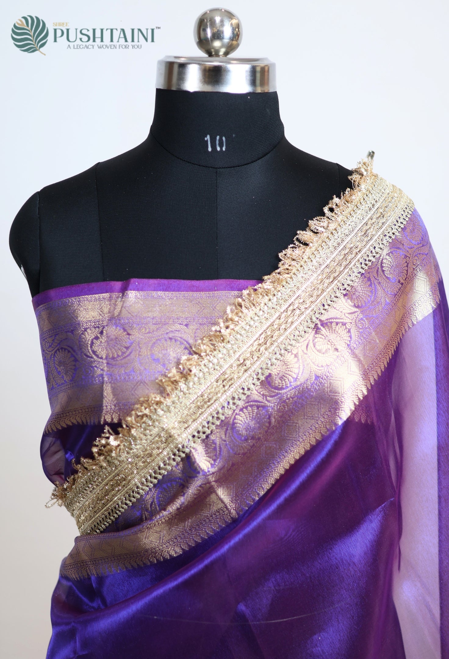 Dark Magenta Tissue Plain Silk Saree with Border Lace work
