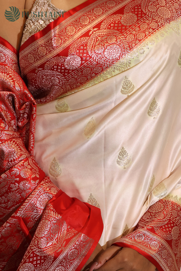 Classic Cream and Red Mashru Silk Saree