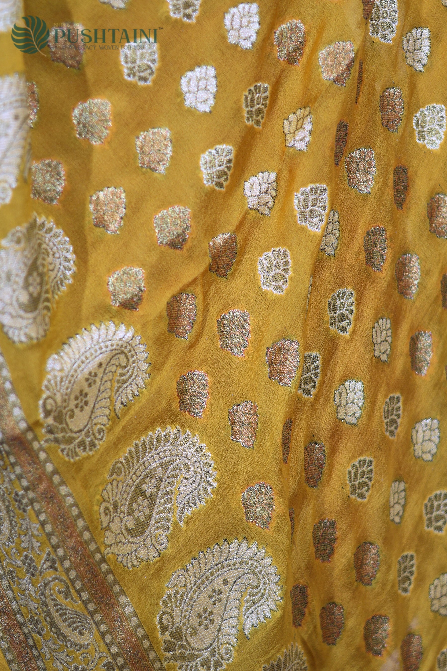 Red and Yellow Pure Chiffon Saree with Stone Work