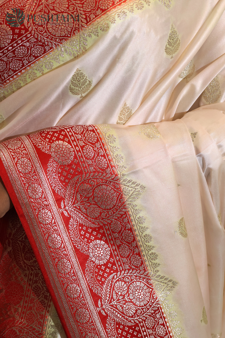 Classic Cream and Red Mashru Silk Saree