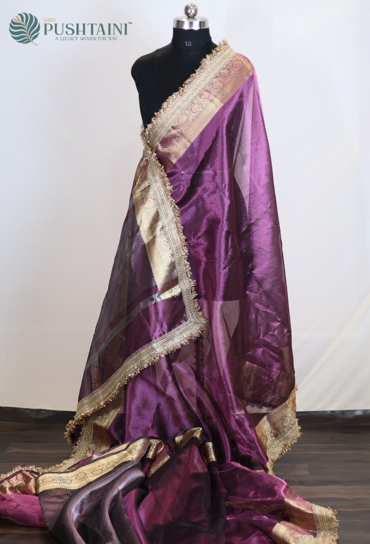 Violet Purple Tissue Plain Silk Saree with Border Lace work