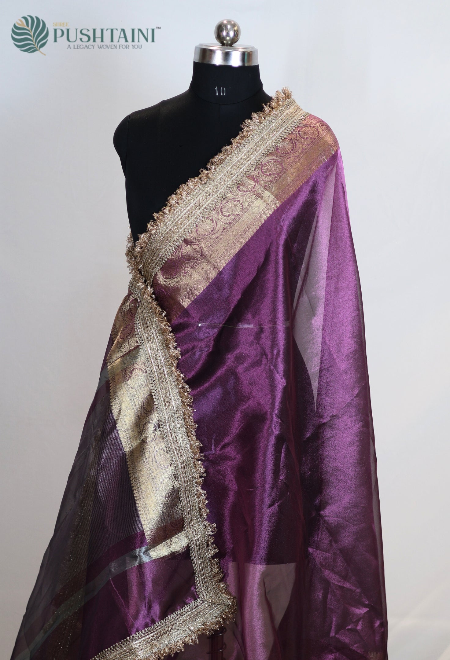 Violet Purple Tissue Plain Silk Saree with Border Lace work