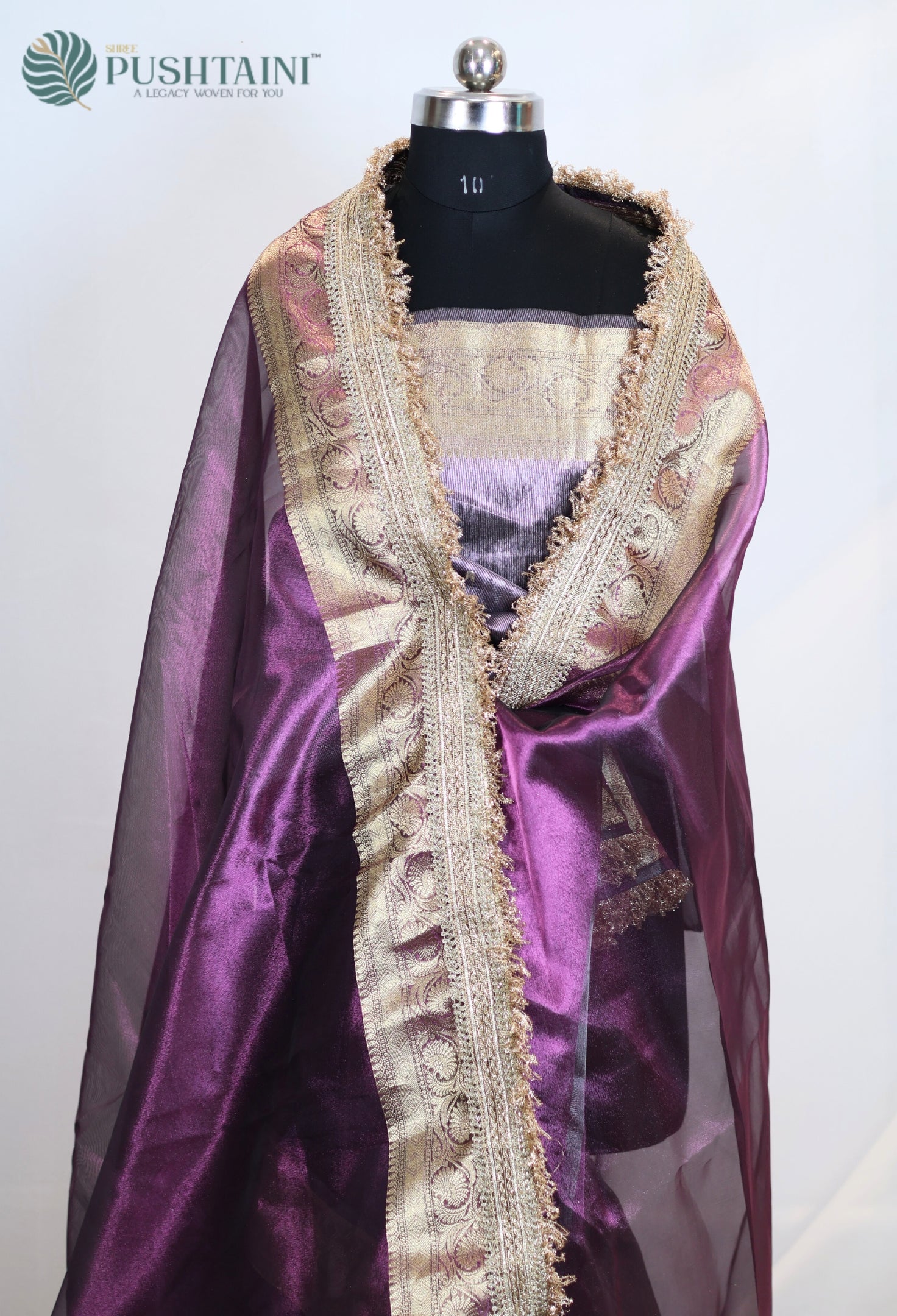 Violet Purple Tissue Plain Silk Saree with Border Lace work