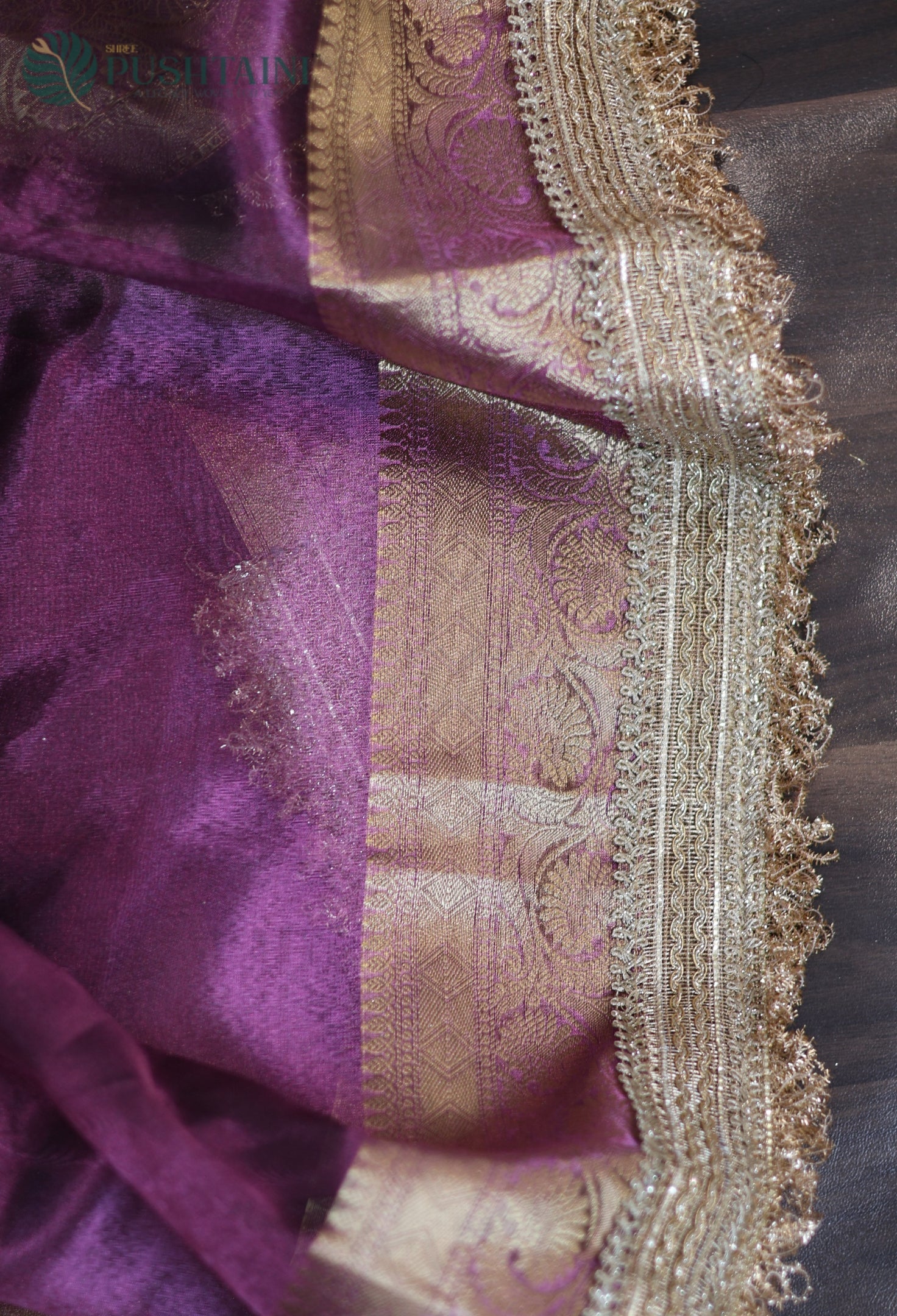 Violet Purple Tissue Plain Silk Saree with Border Lace work