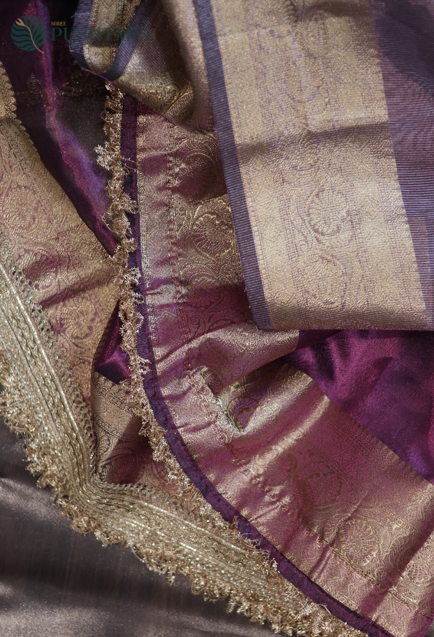 Violet Purple Tissue Plain Silk Saree with Border Lace work