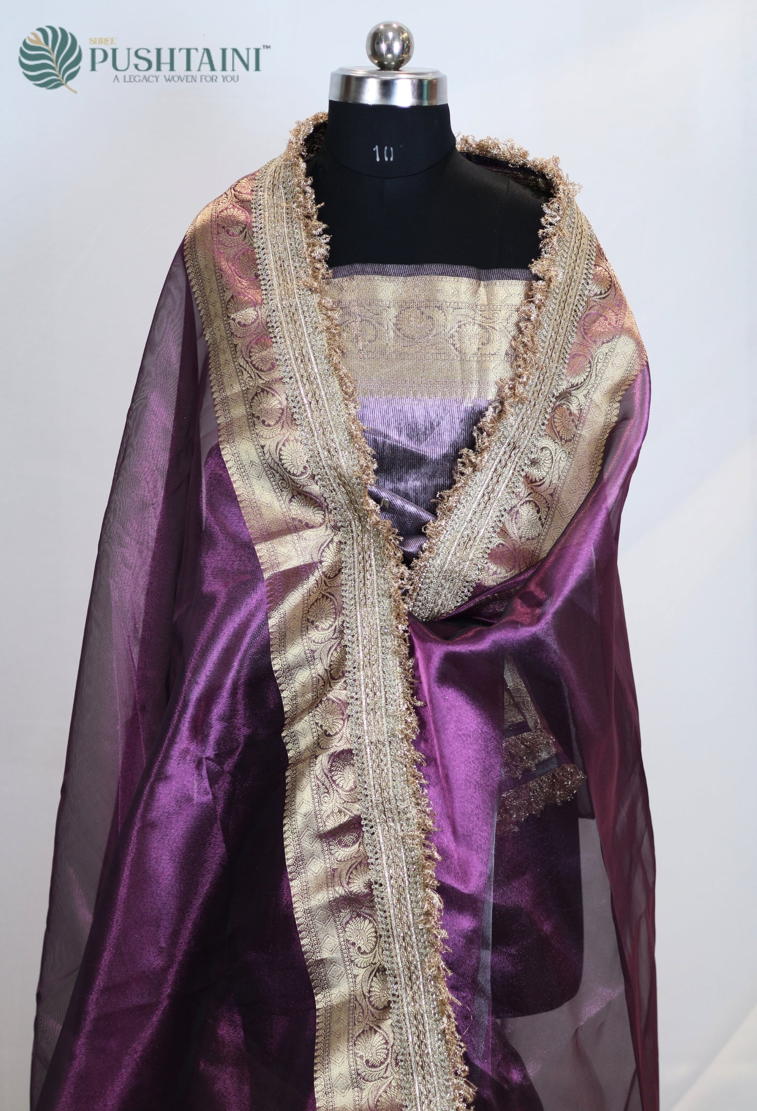Violet Purple Tissue Plain Silk Saree with Border Lace work