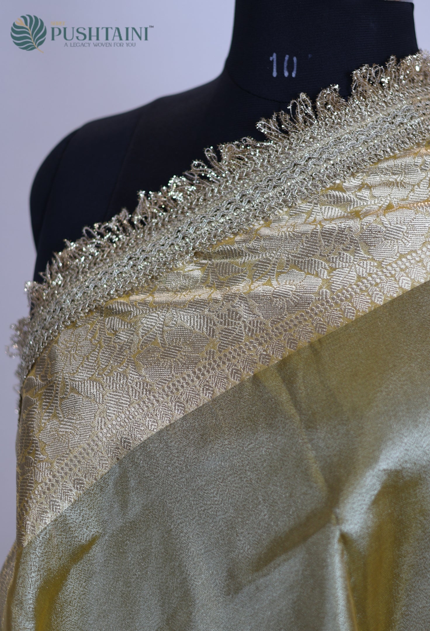 Yellow Gold Tissue Plain Silk Saree with Border Lace work