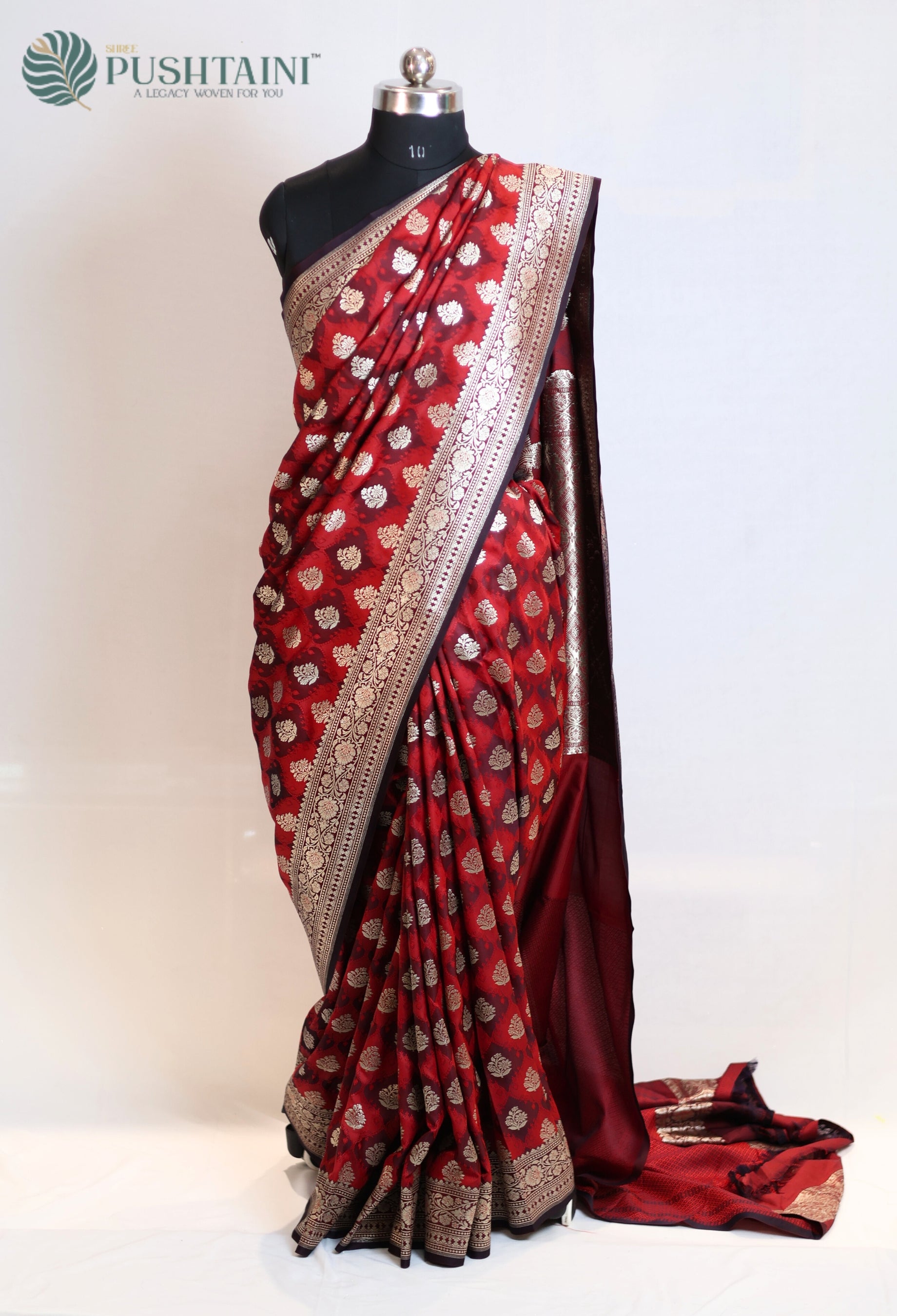 Red Black Mashru Katan Silk Saree with Rangkat Concept