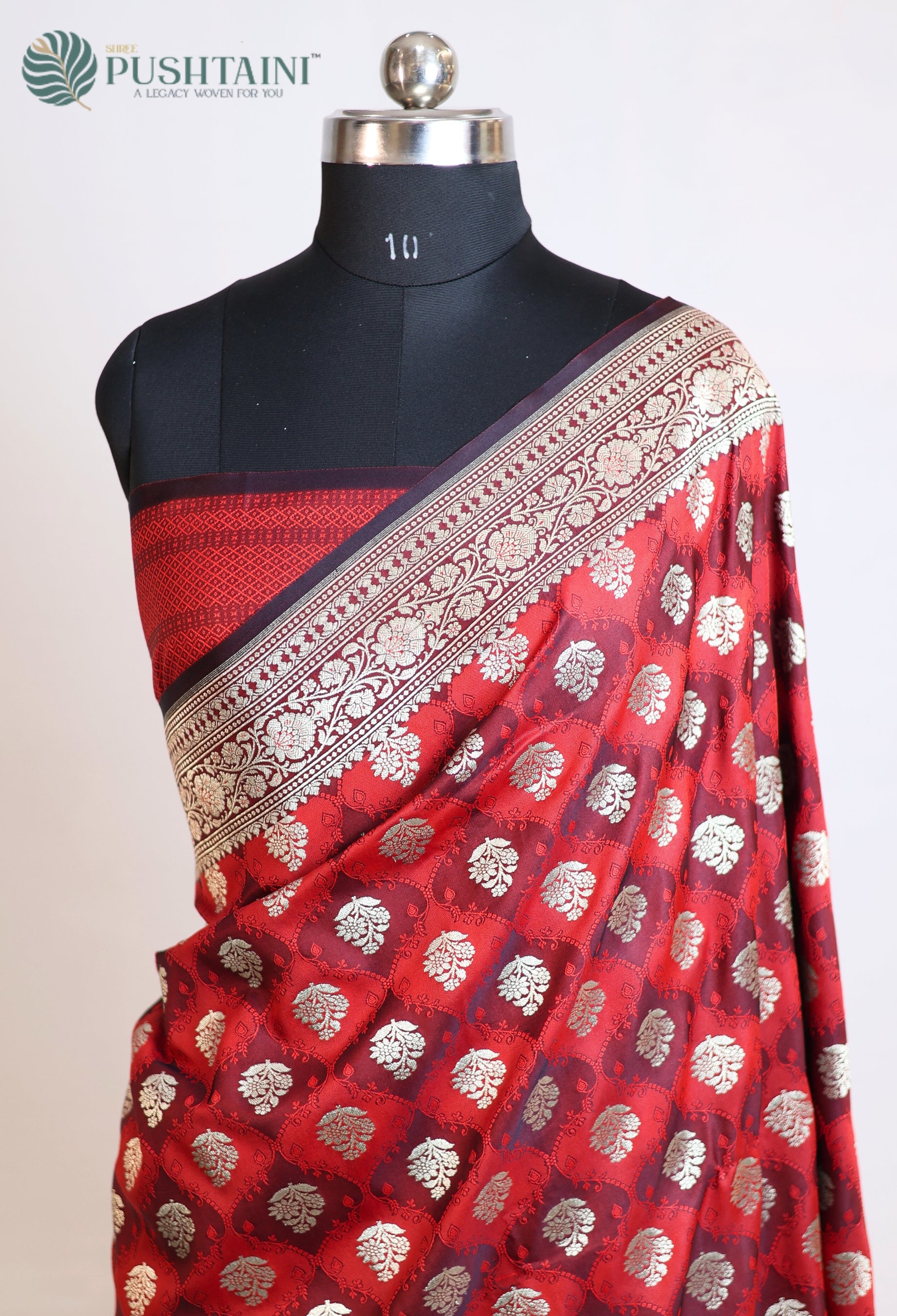 Red Black Mashru Katan Silk Saree with Rangkat Concept