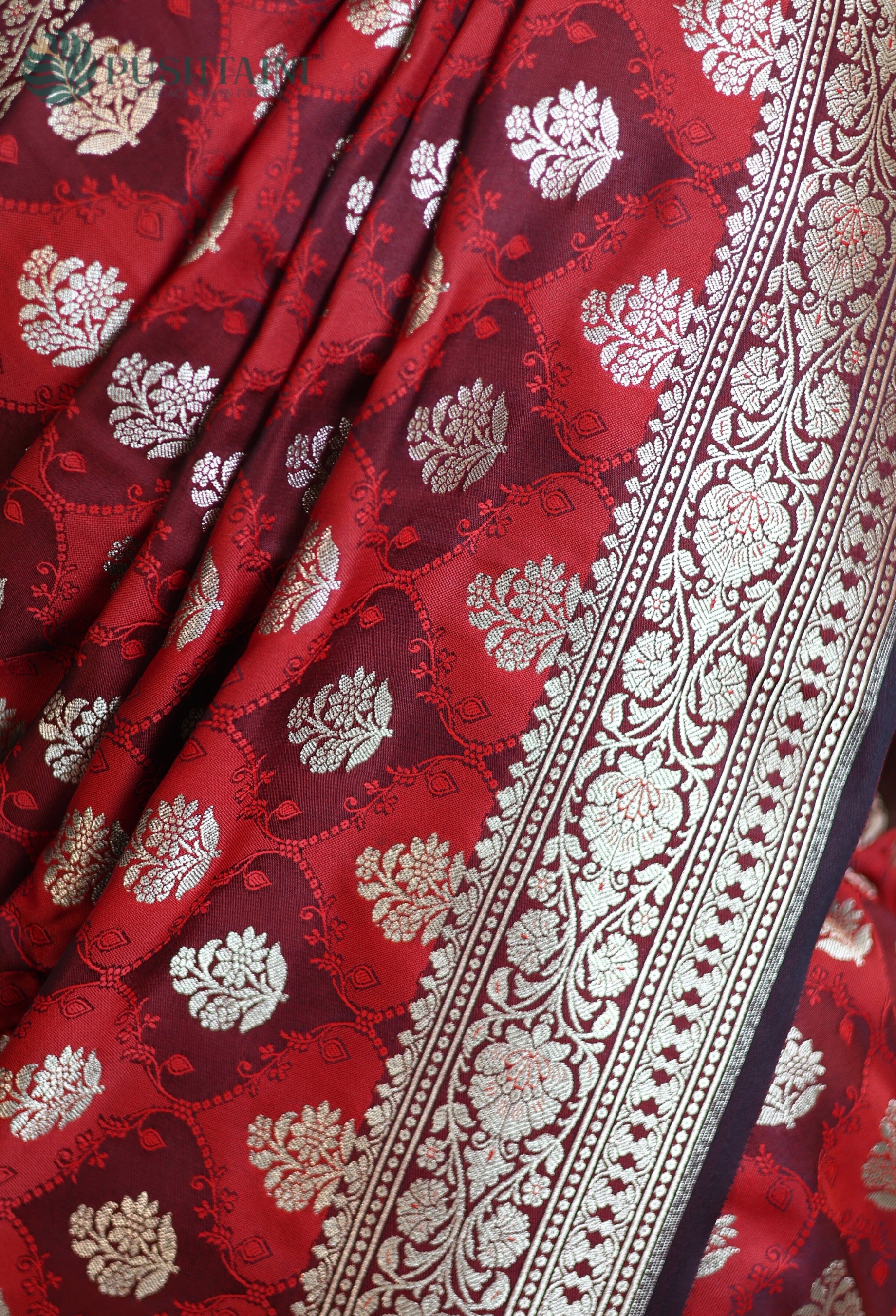 Red Black Mashru Katan Silk Saree with Rangkat Concept