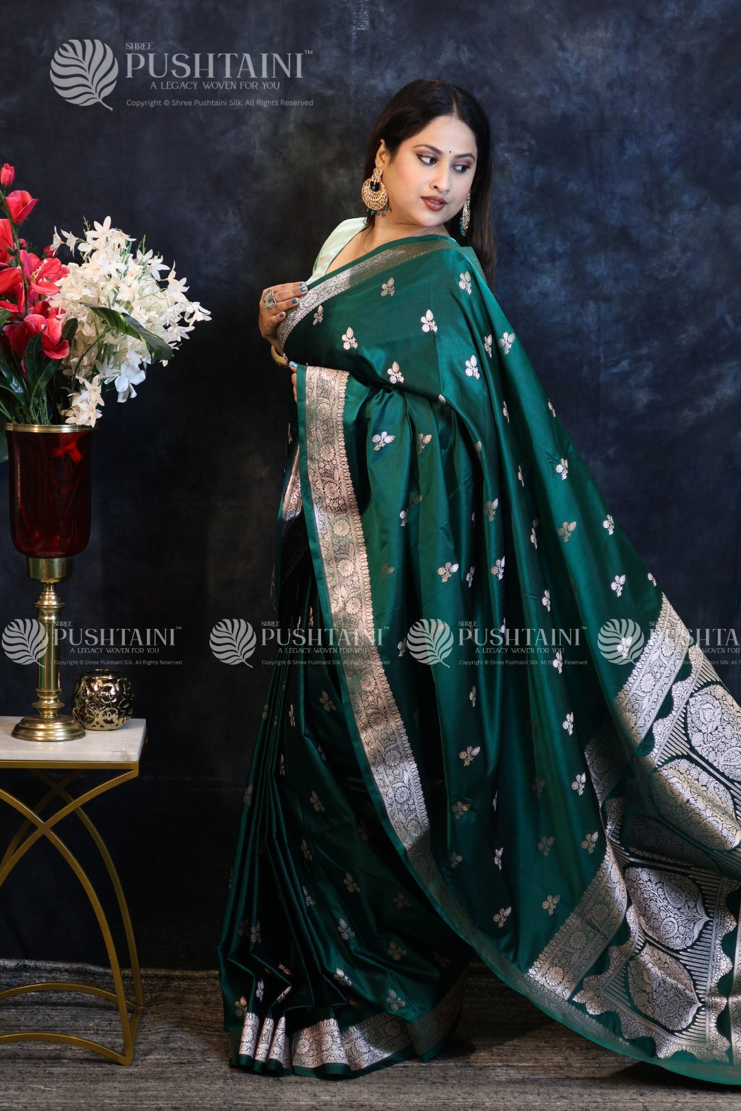 Banarasi Mashru Silk Bottel Green Saree