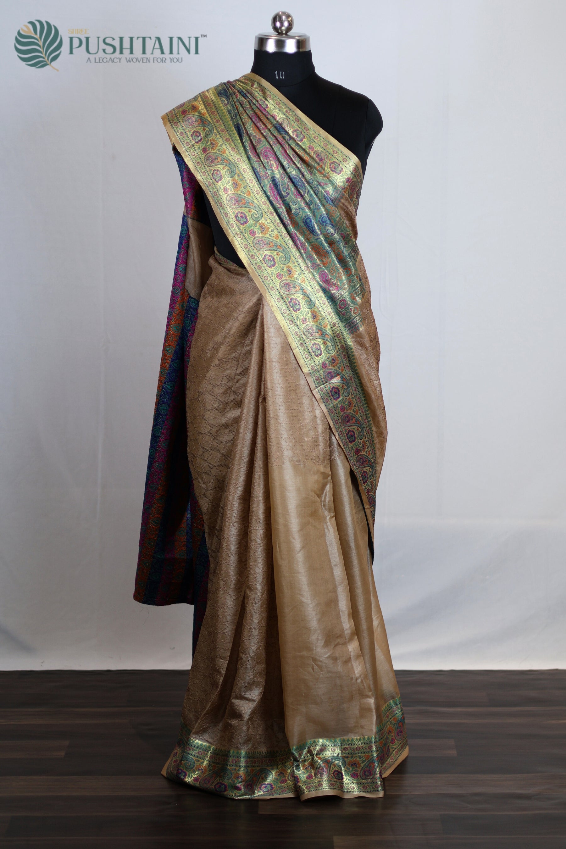 Rainbow Stripes Pure Tussar Saree Embroidery wit Meenakari Touch