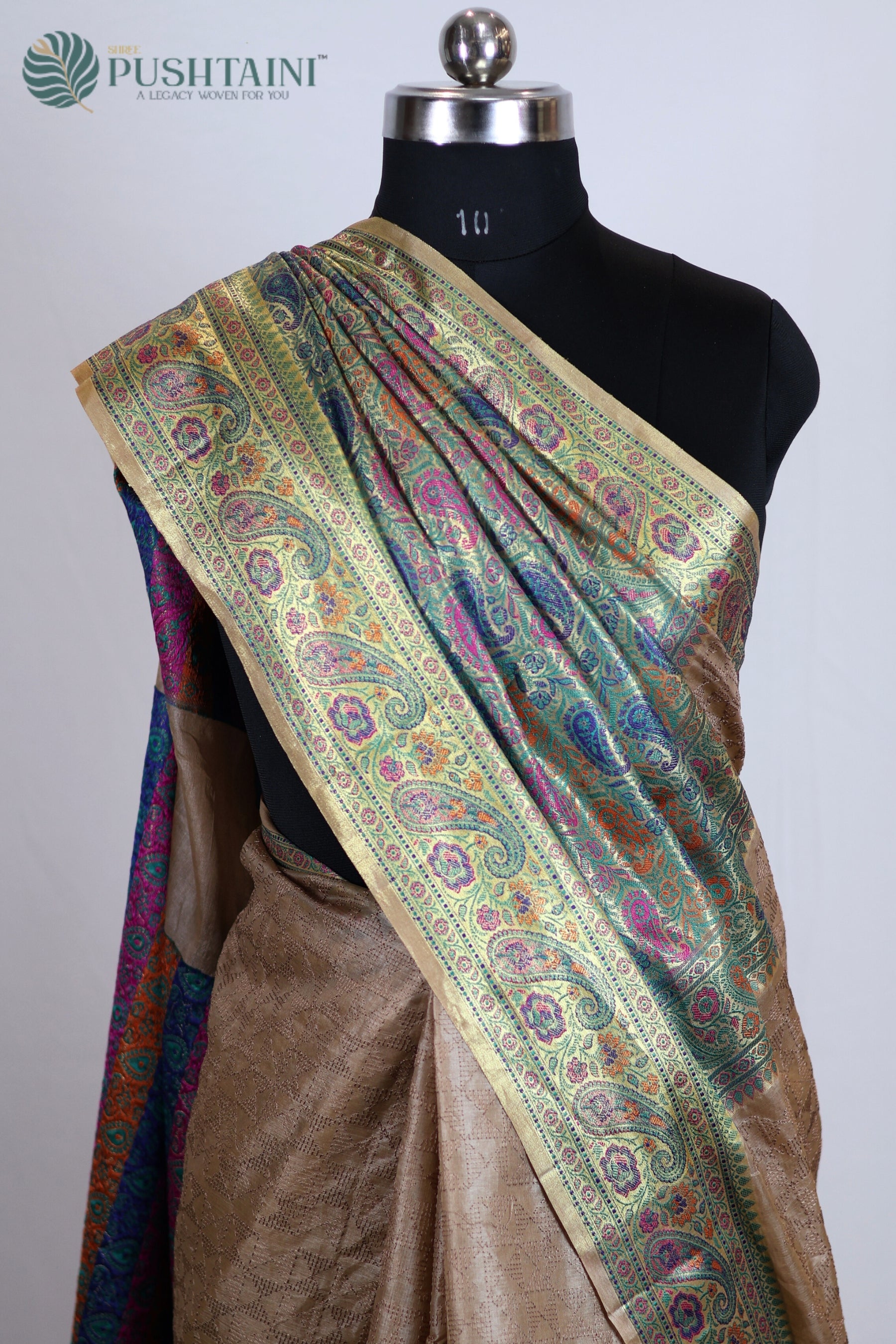 Rainbow Stripes Pure Tussar Saree Embroidery wit Meenakari Touch