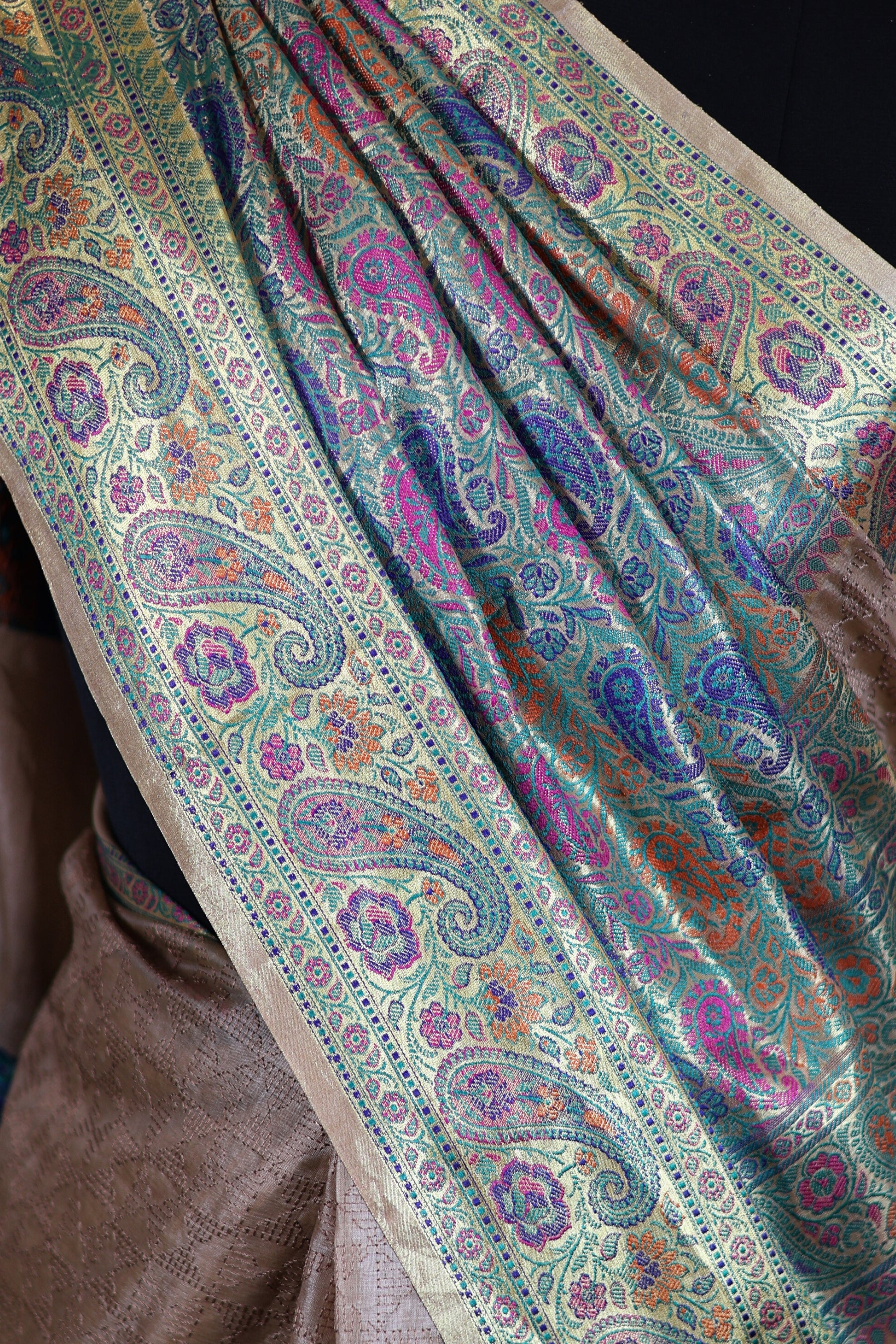 Rainbow Stripes Pure Tussar Saree Embroidery wit Meenakari Touch