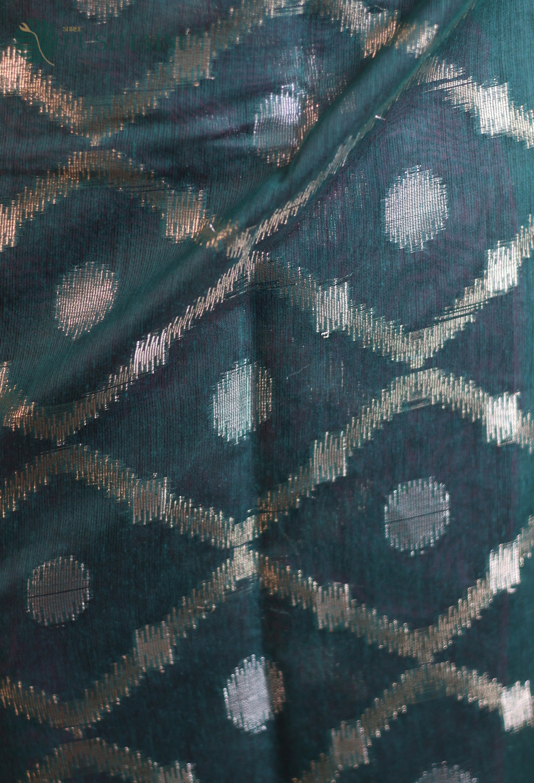 Bottle Green Base Cotton Ikkat Saree with Purple Border