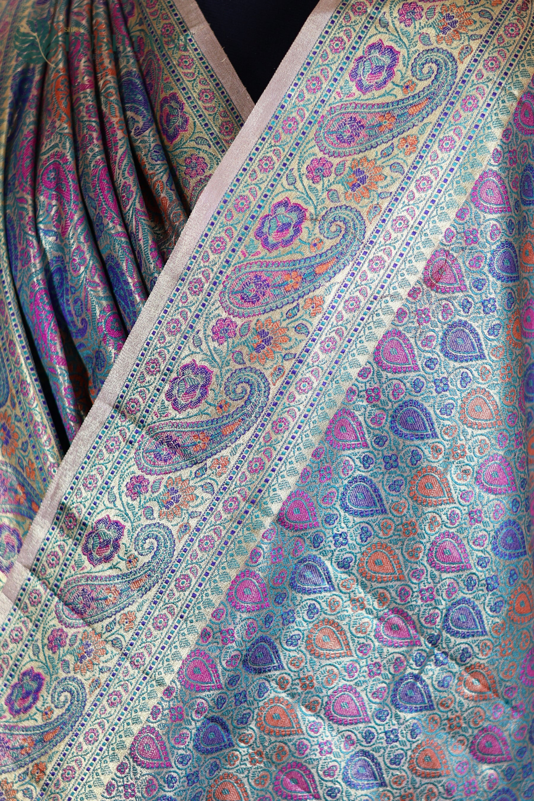 Rainbow Stripes Pure Tussar Saree Embroidery wit Meenakari Touch